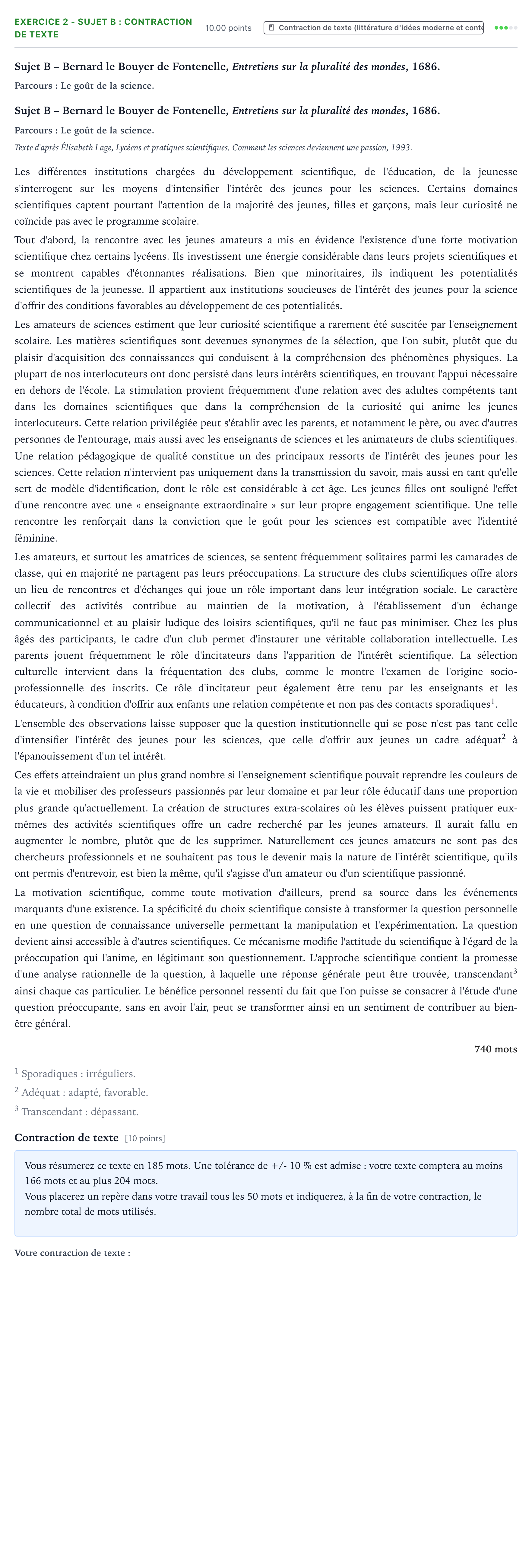 Énoncé: Exercice 2 - Sujet B : Contraction de texte · Bac STMG Français Polynésie remplacement 2026