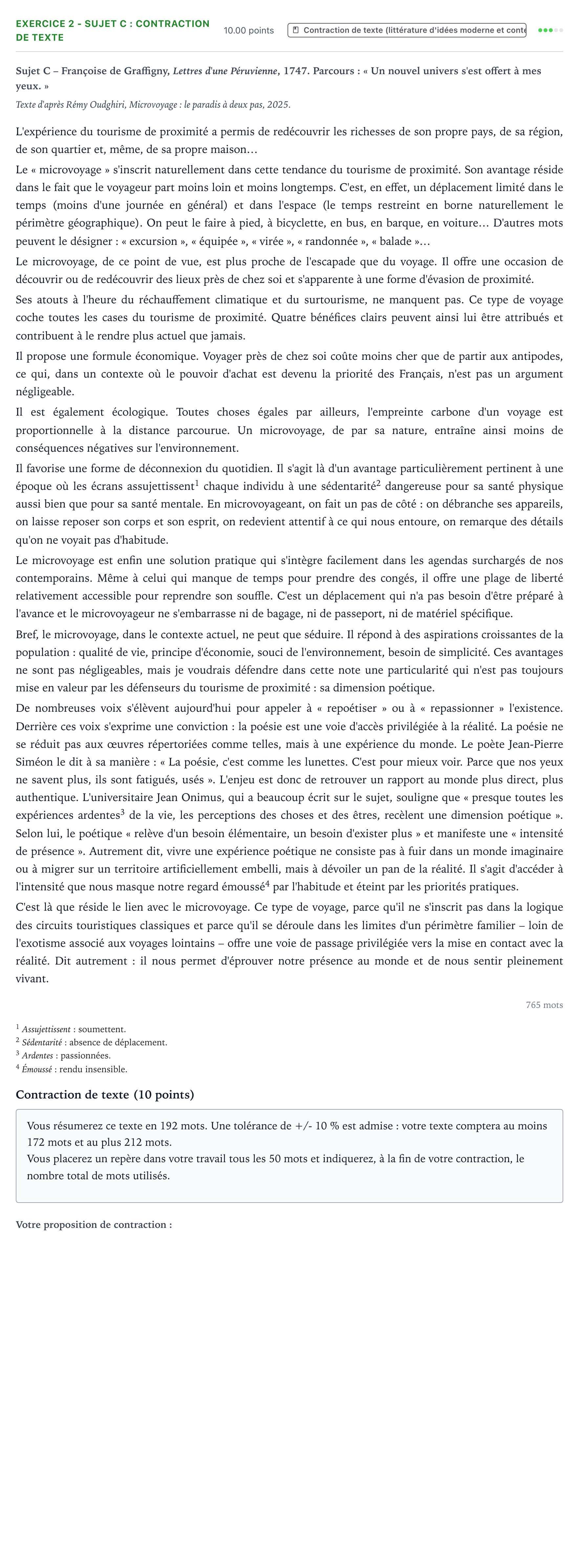 Énoncé: Exercice 2 - Sujet C : Contraction de texte · Bac STMG Français Polynésie remplacement 2026