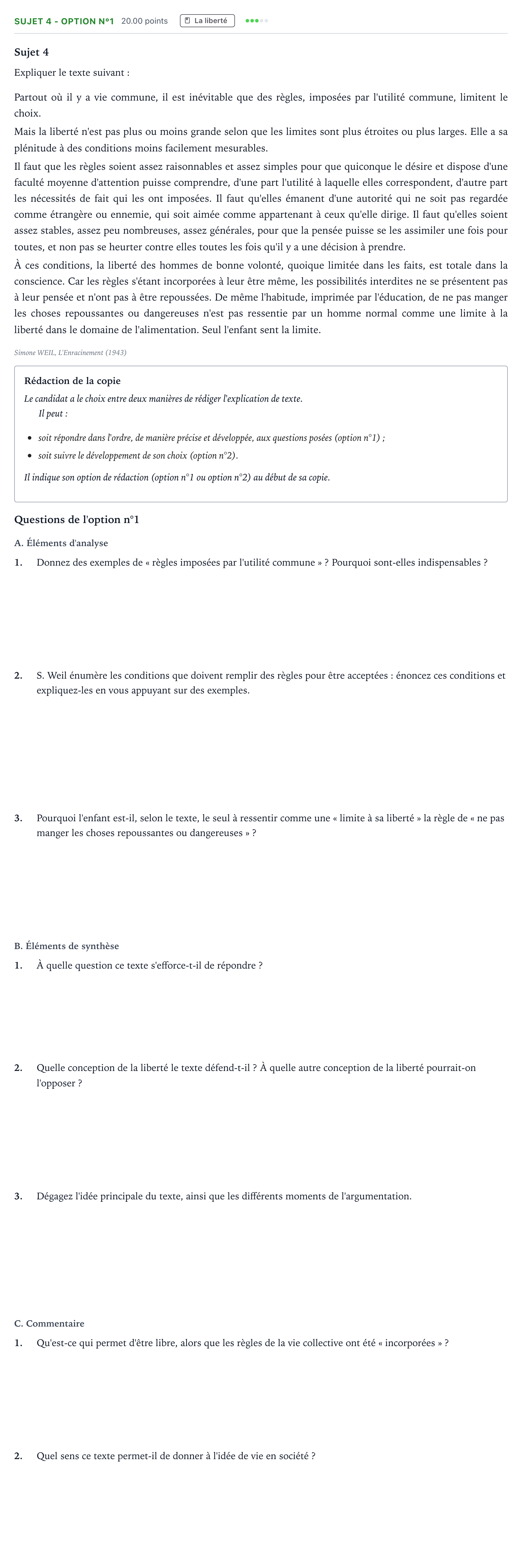 Énoncé: Sujet 4 - Option n°1 · Bac STMG Philosophie Antilles-Guyane session normale 2021