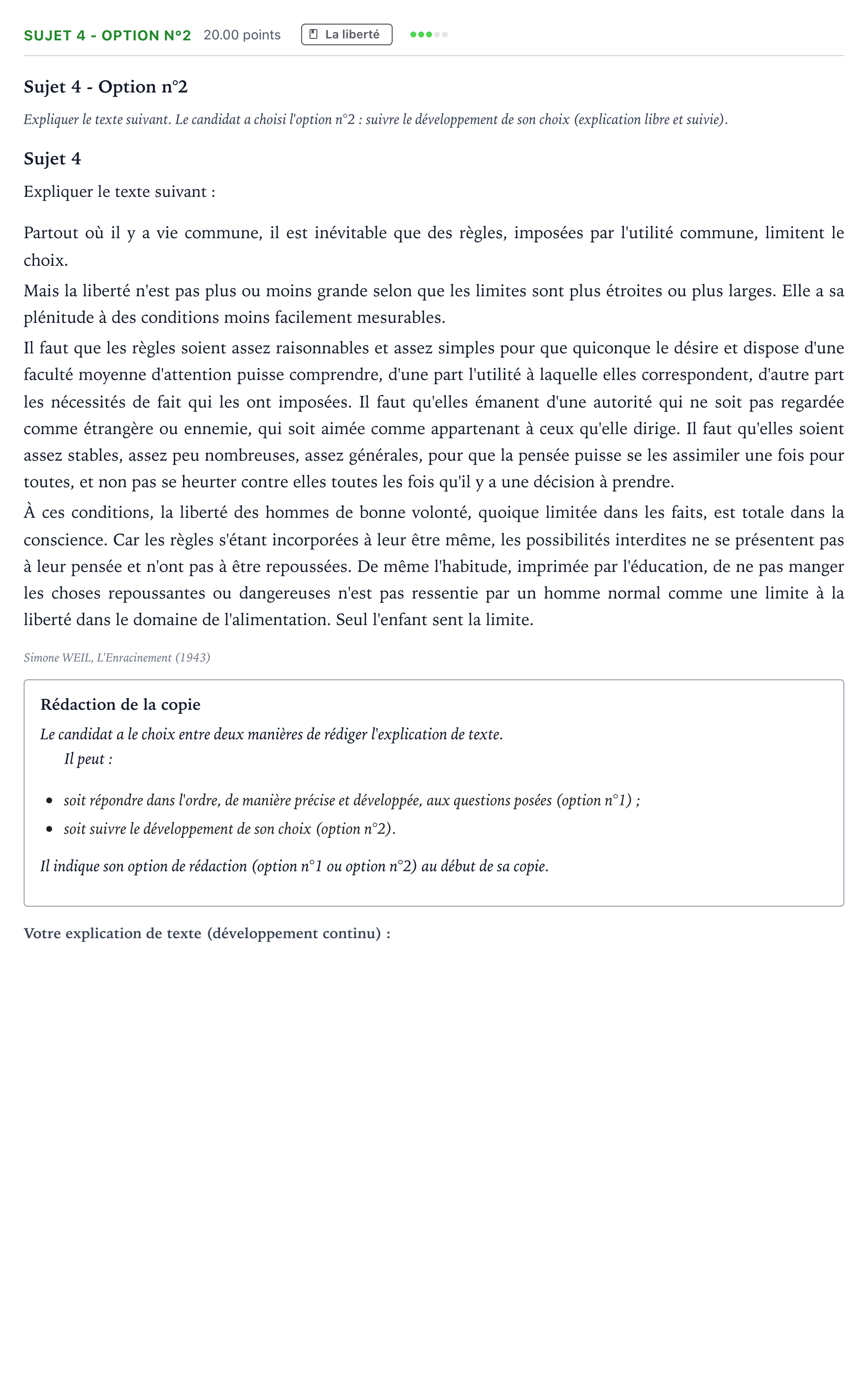 Énoncé: Sujet 4 - Option n°2 · Bac STMG Philosophie Antilles-Guyane session normale 2021