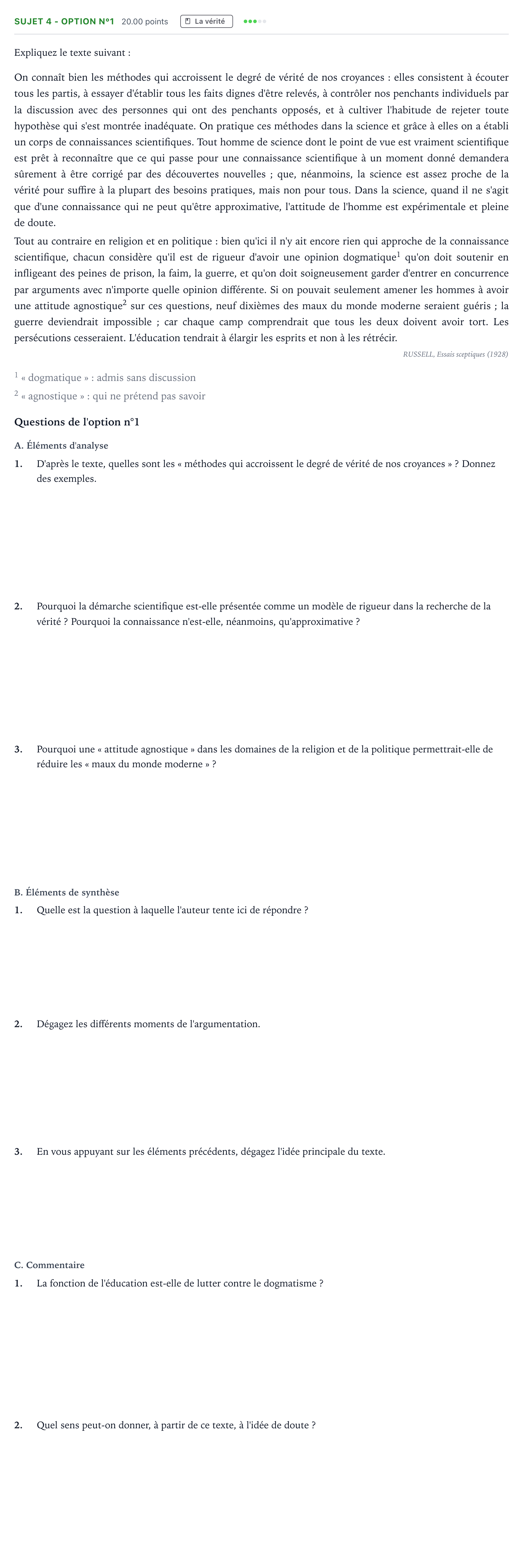 Énoncé: Sujet 4 - Option n°1 · Bac STMG Philosophie Asie session normale 2021