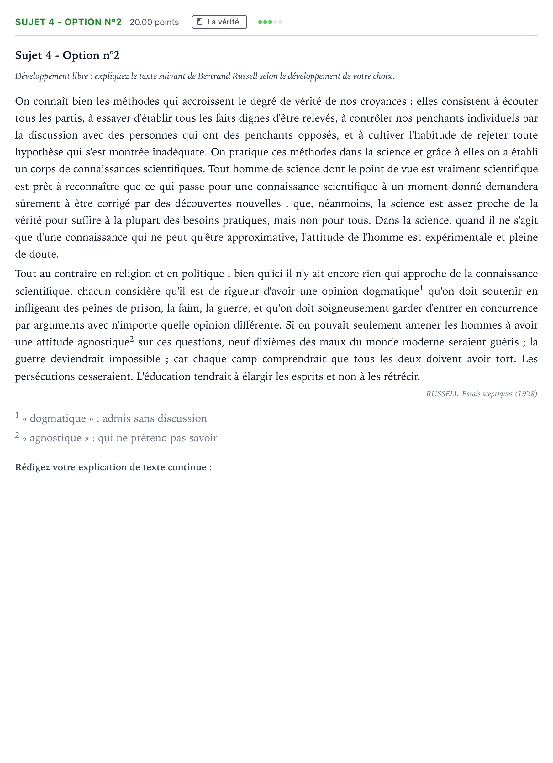 Énoncé: Sujet 4 - Option n°2 · Bac STMG Philosophie Asie session normale 2021