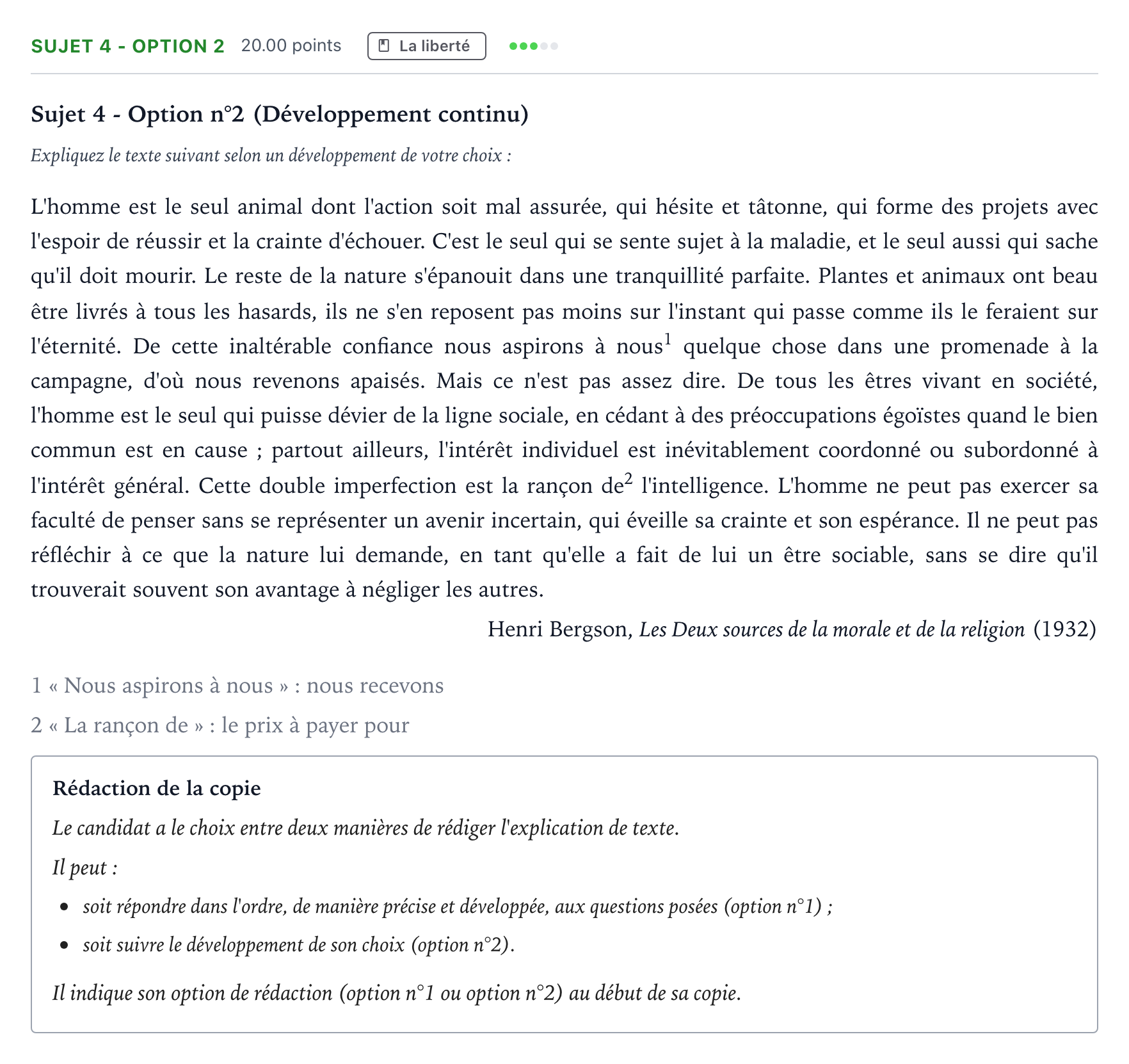 Énoncé: Sujet 4 - Option 2 · Bac STMG Philosophie Centres étrangers (Afrique) session normale 2021