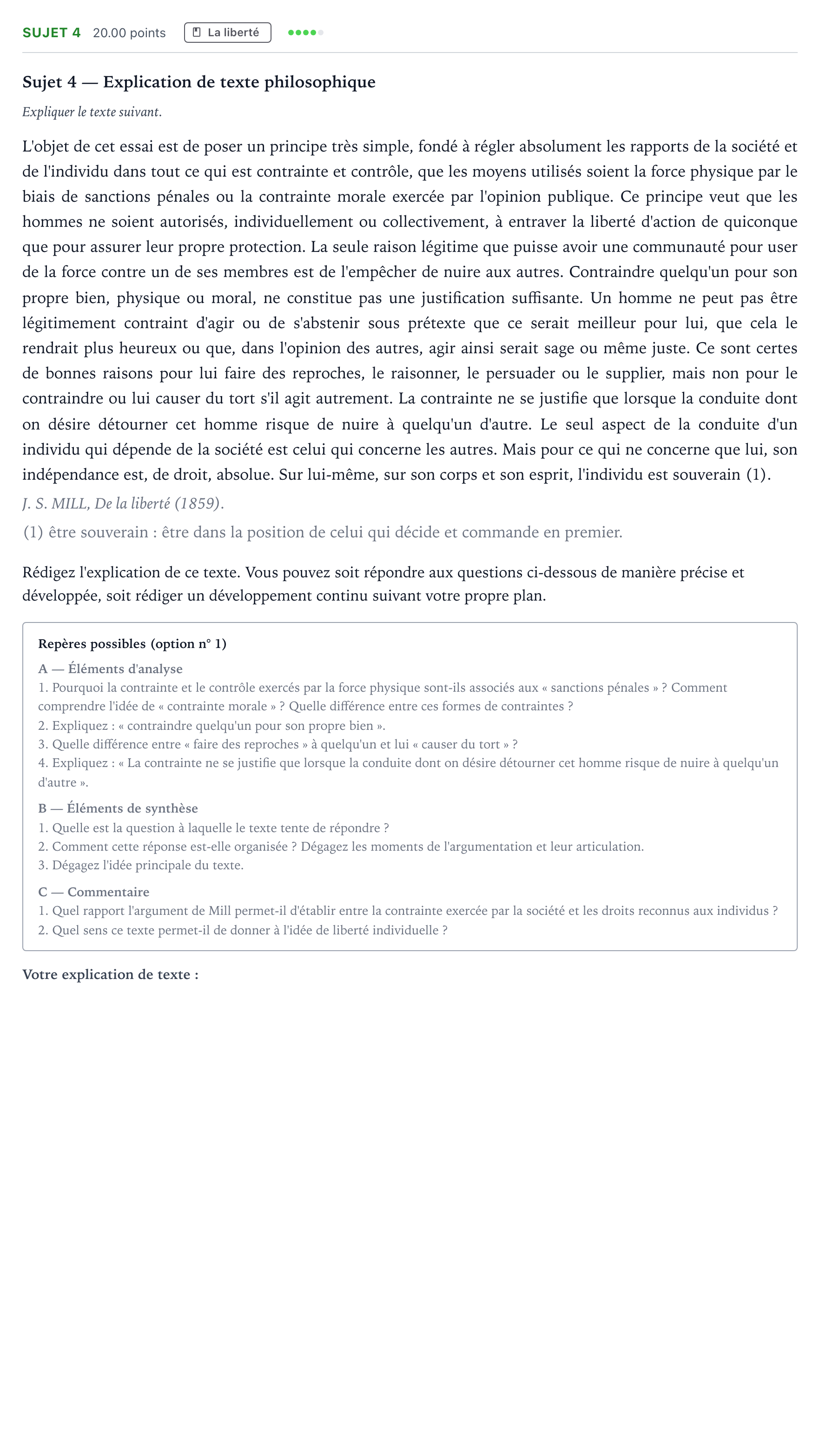 Énoncé: Sujet 4 · Bac STMG Philosophie Sujets zéro et spécimens sujet 2021 (sujet 1)