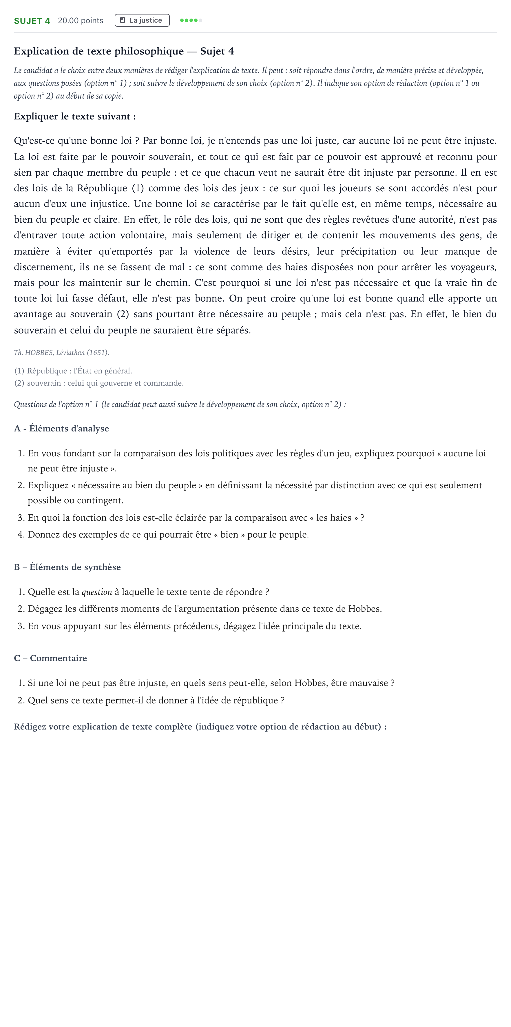 Énoncé: Sujet 4 · Bac STMG Philosophie Sujets zéro et spécimens sujet 2021 (sujet 2)