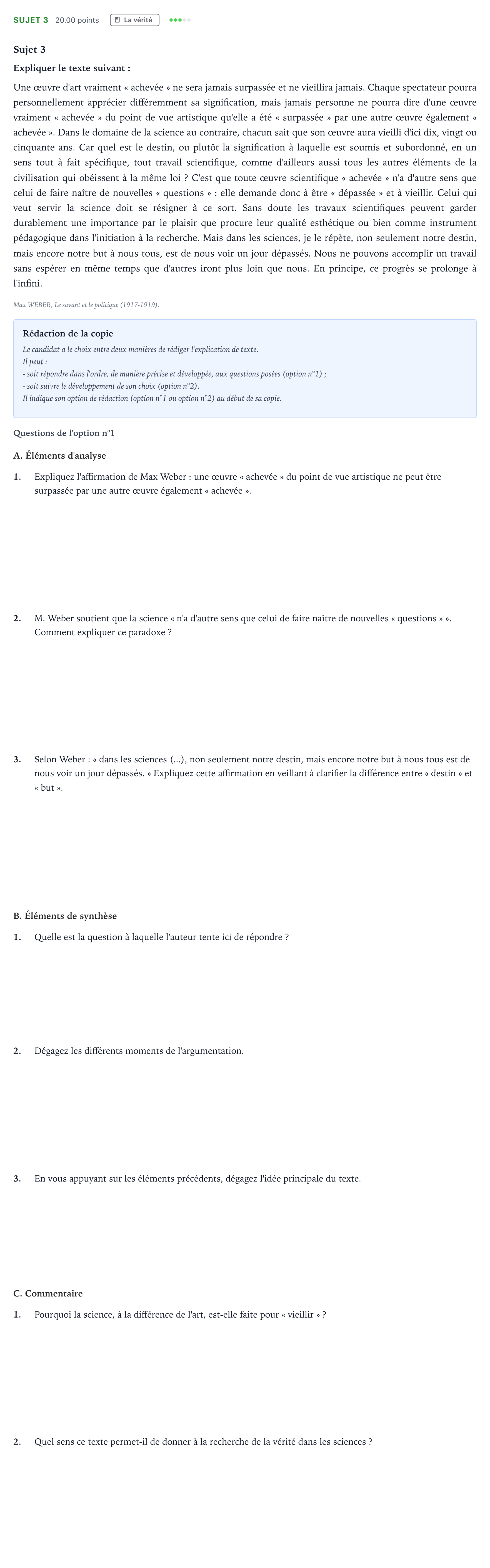 Énoncé: Sujet 3 · Bac STMG Philosophie Antilles-Guyane session normale 2022