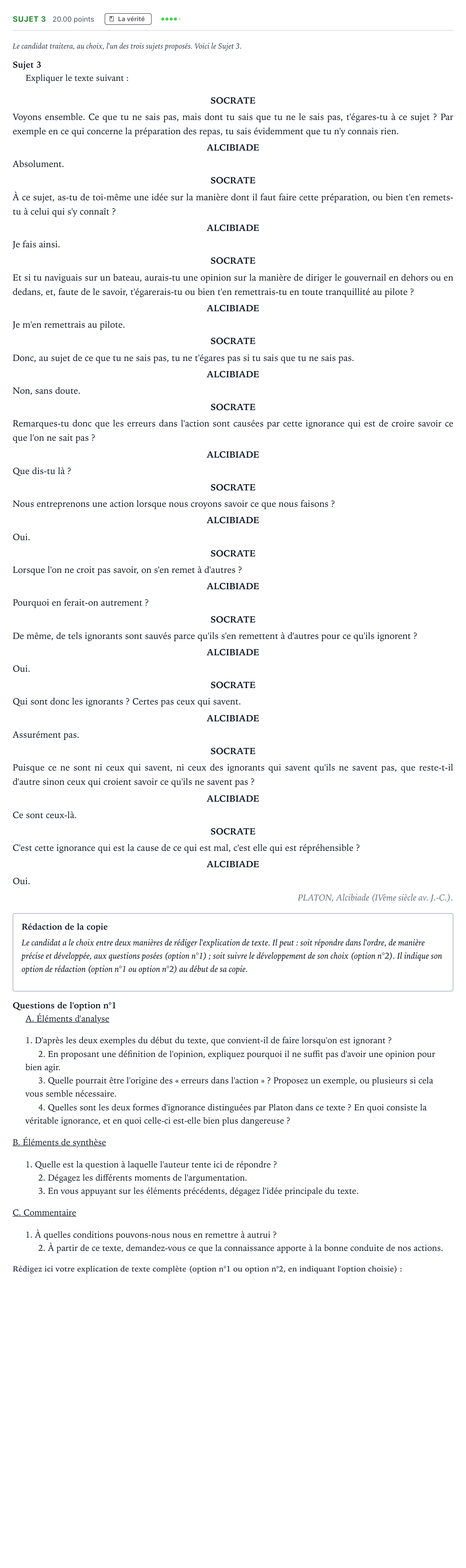 Énoncé: Sujet 3 · Bac STMG Philosophie Antilles-Guyane remplacement 2022