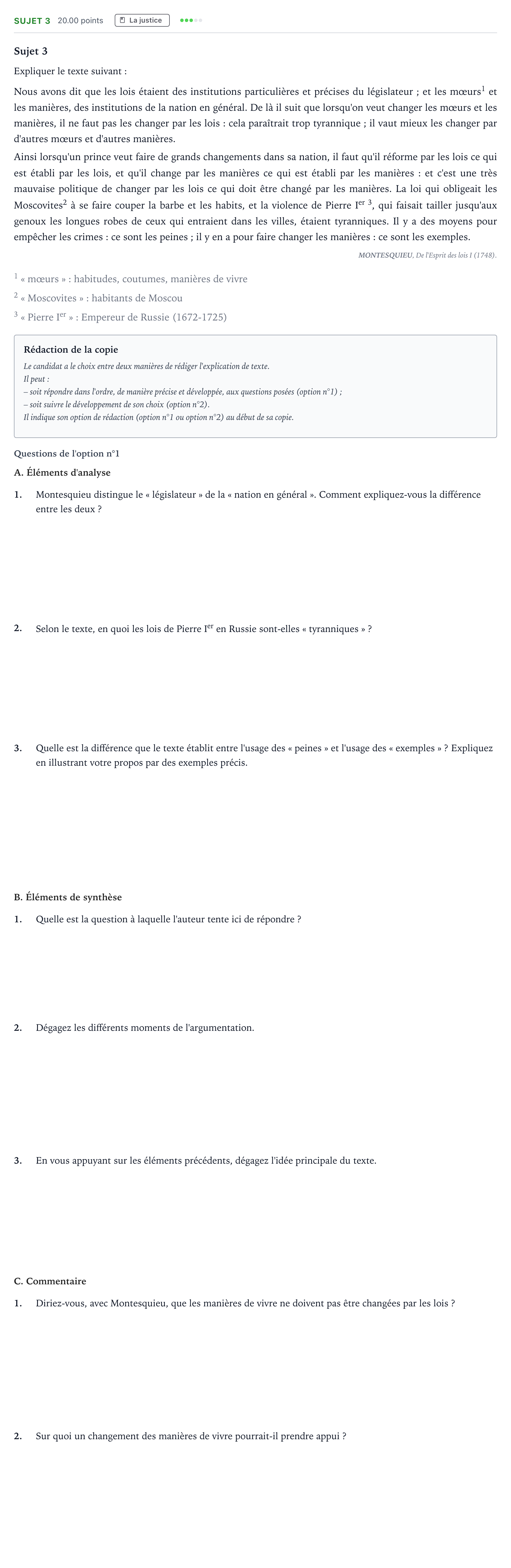 Énoncé: Sujet 3 · Bac STMG Philosophie Centres étrangers (Afrique) session normale 2022