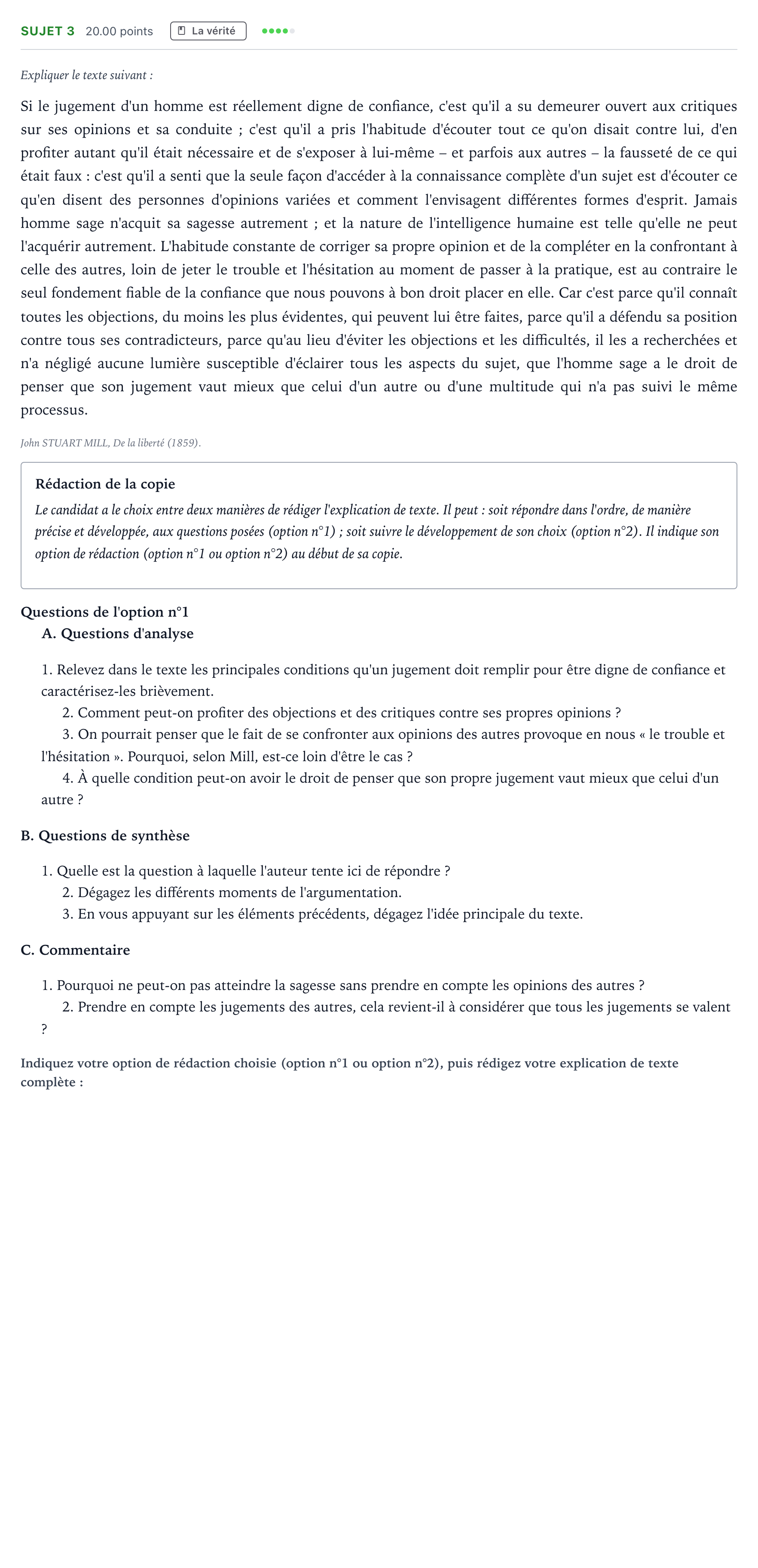 Énoncé: Sujet 3 · Bac STMG Philosophie Métropole remplacement 2022