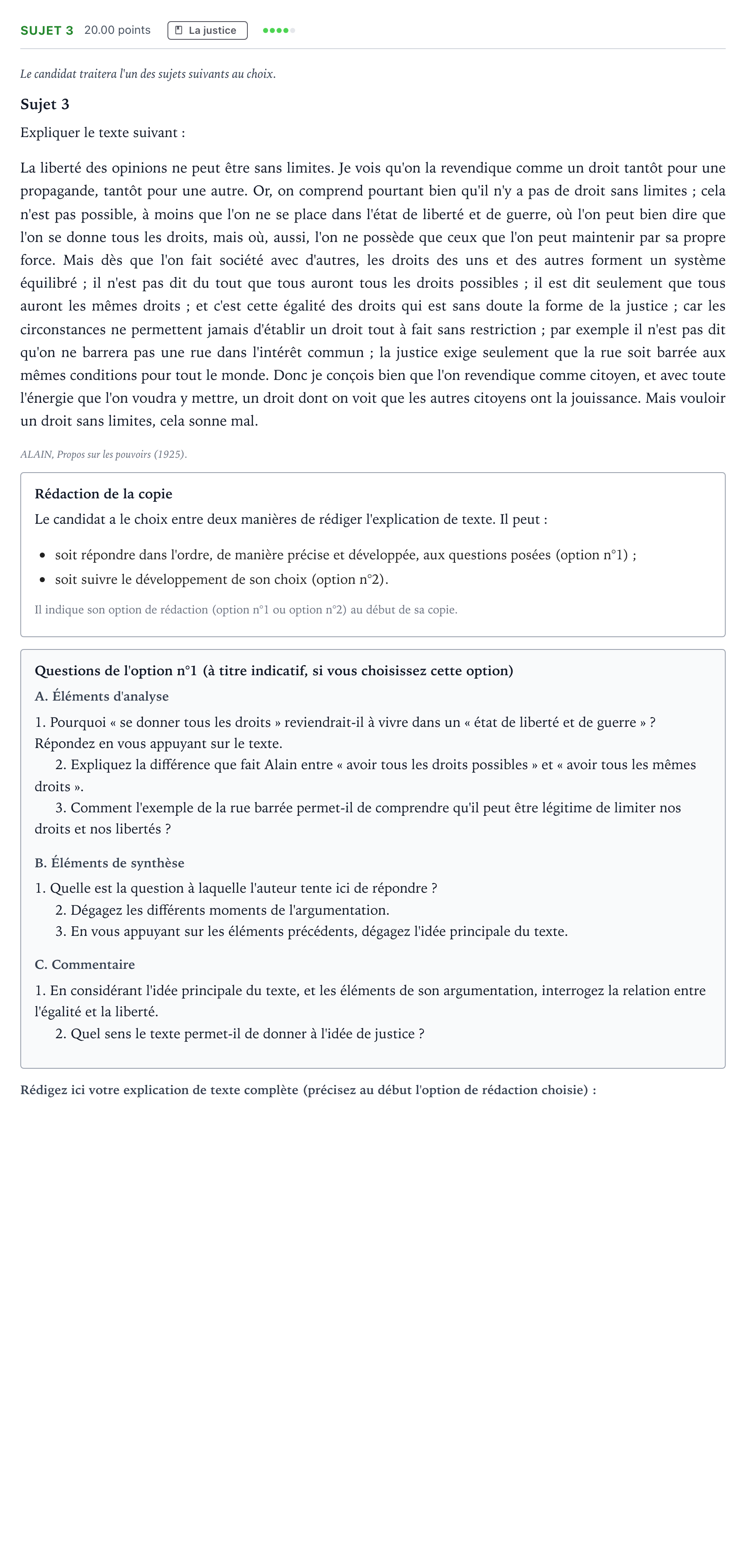 Énoncé: Sujet 3 · Bac STMG Philosophie Polynésie session normale 2022
