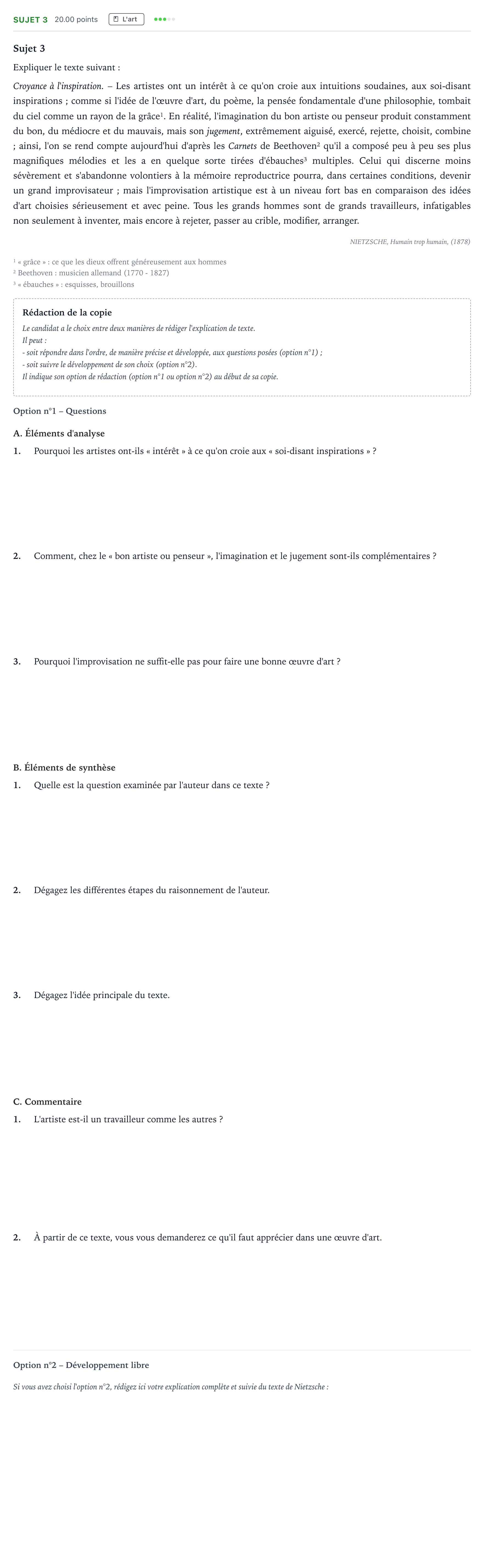 Énoncé: Sujet 3 · Bac STMG Philosophie Antilles-Guyane remplacement 2023