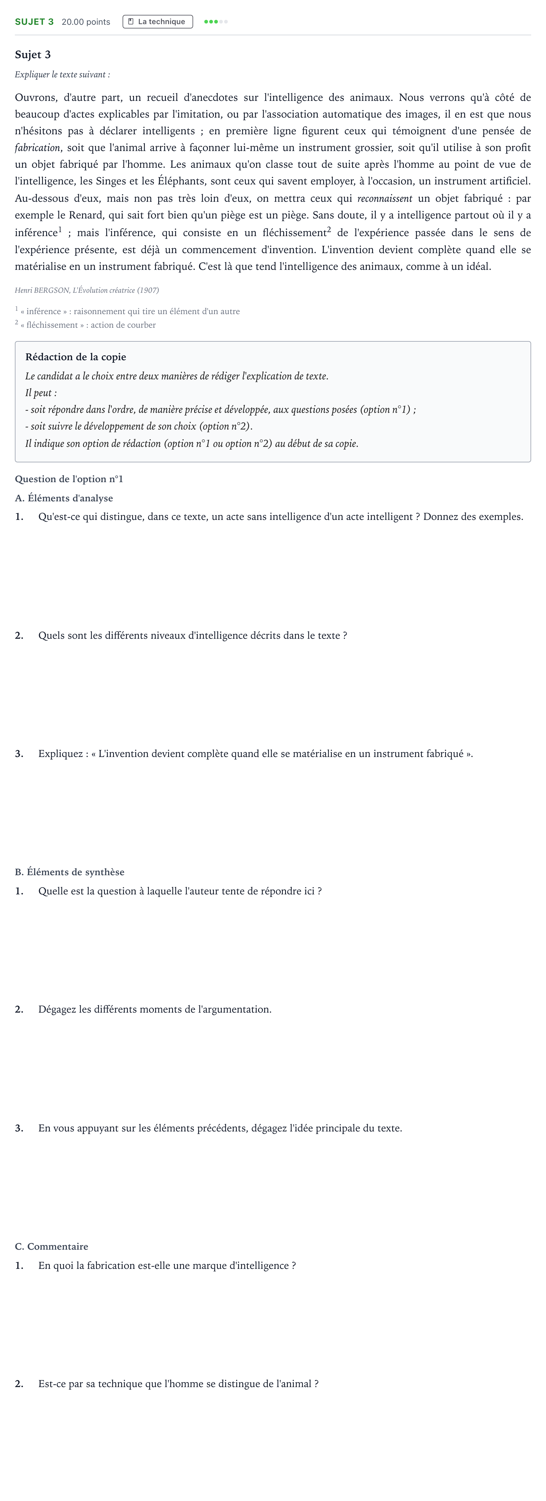 Énoncé: Sujet 3 · Bac STMG Philosophie Métropole remplacement 2023