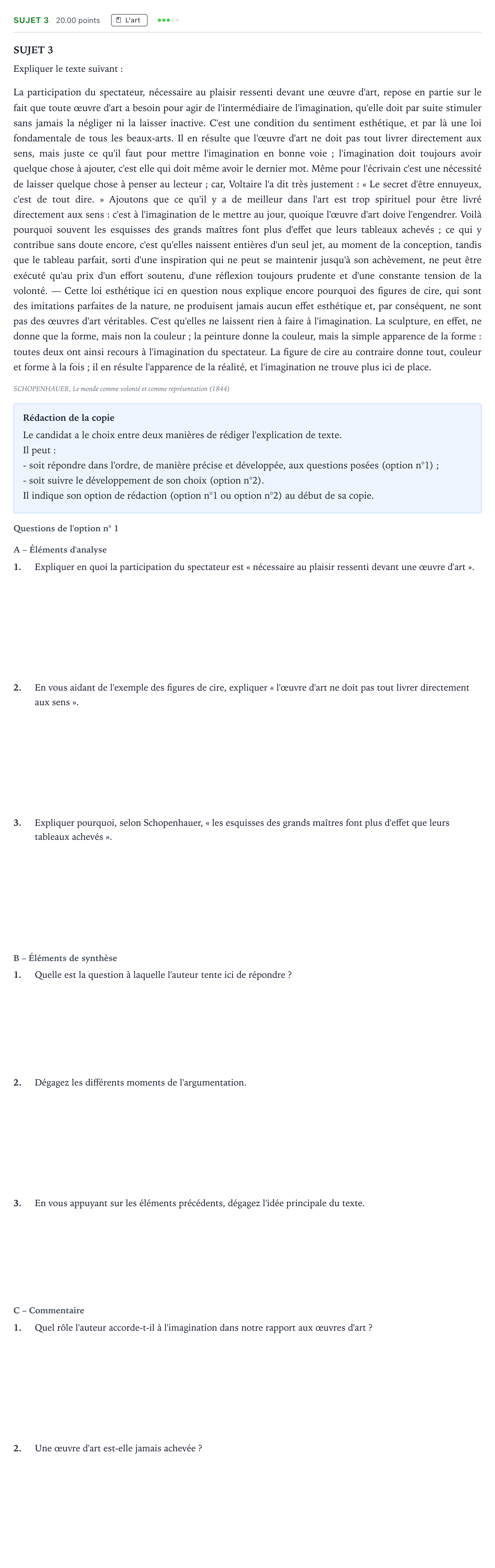 Énoncé: Sujet 3 · Bac STMG Philosophie Nouvelle-Calédonie session normale 2023