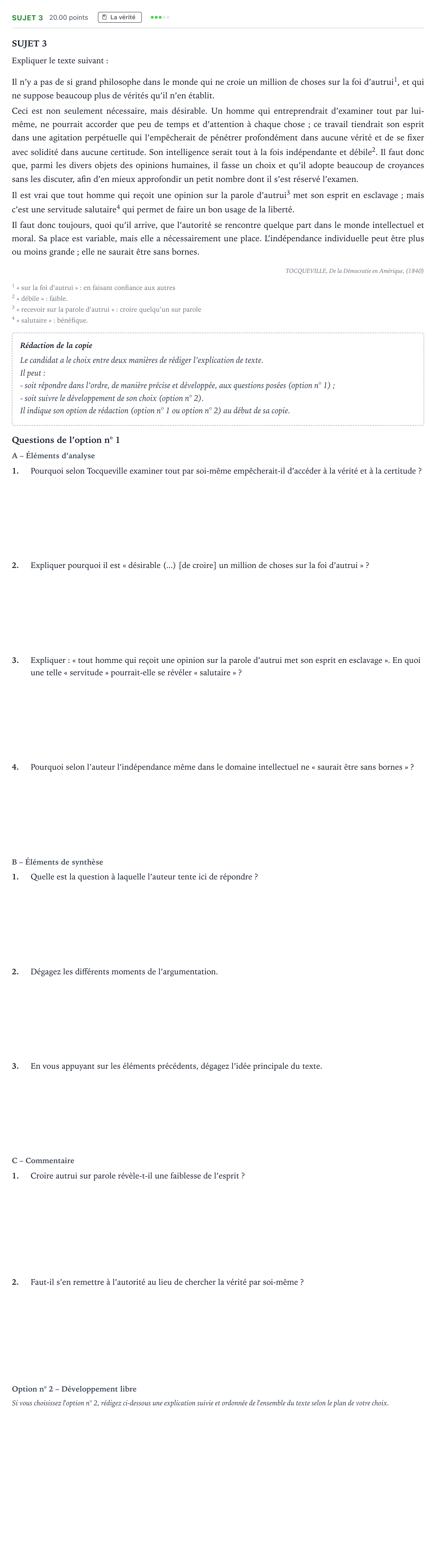 Énoncé: Sujet 3 · Bac STMG Philosophie Polynésie remplacement 2023