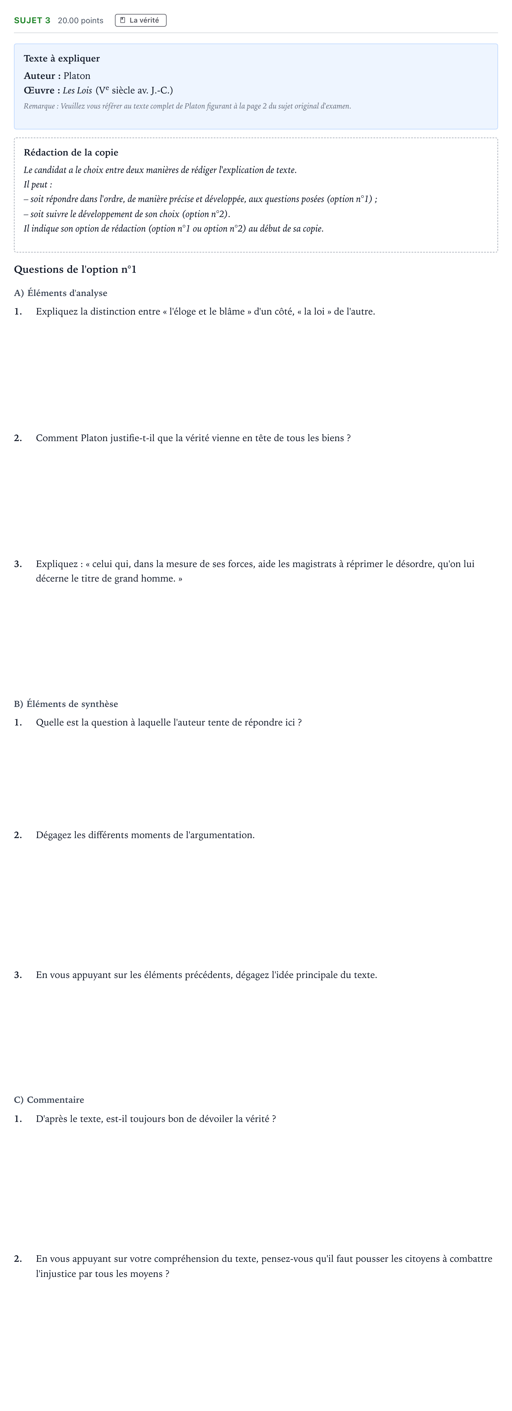 Énoncé: Sujet 3 · Bac STMG Philosophie Asie session normale 2024