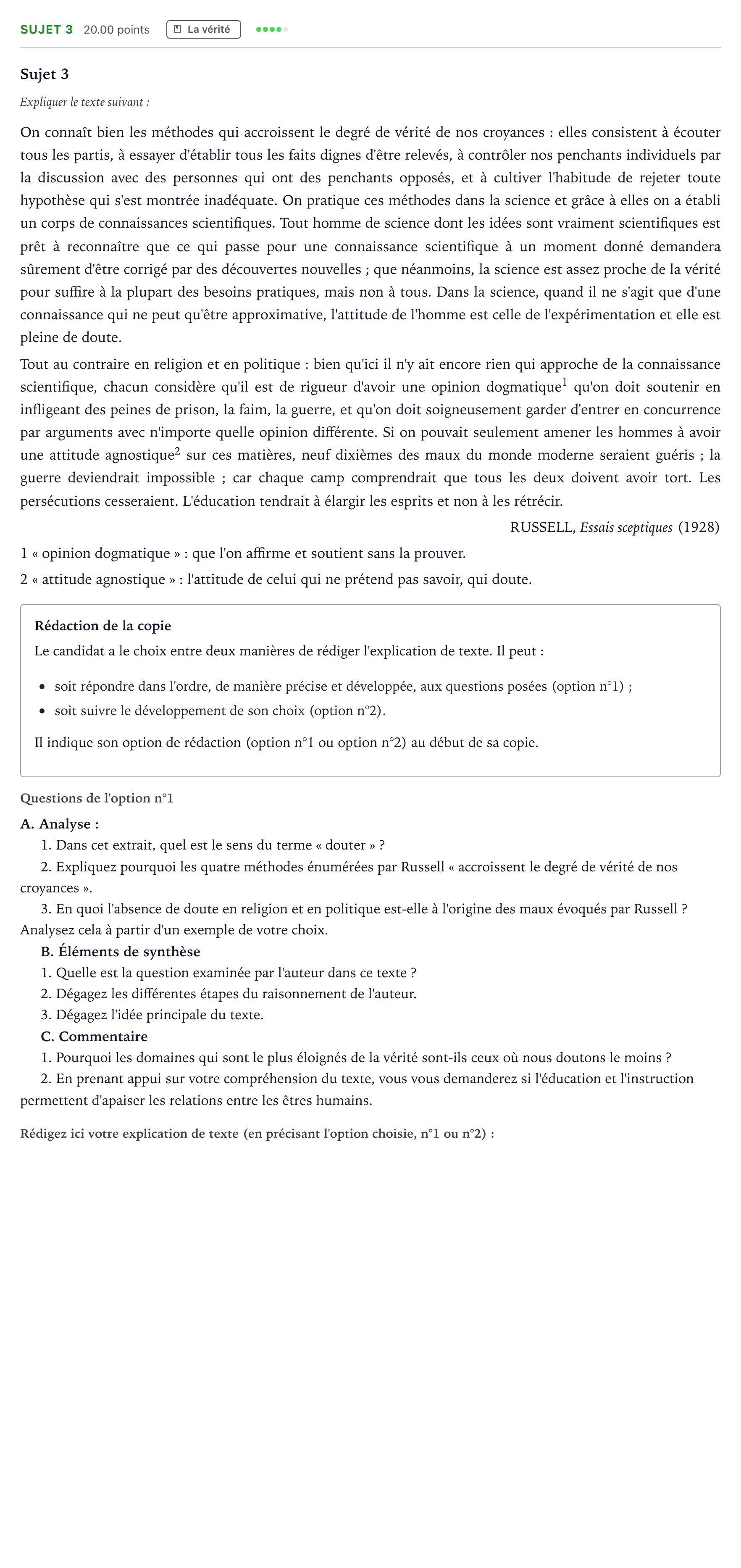 Énoncé: Sujet 3 · Bac STMG Philosophie Métropole remplacement 2024