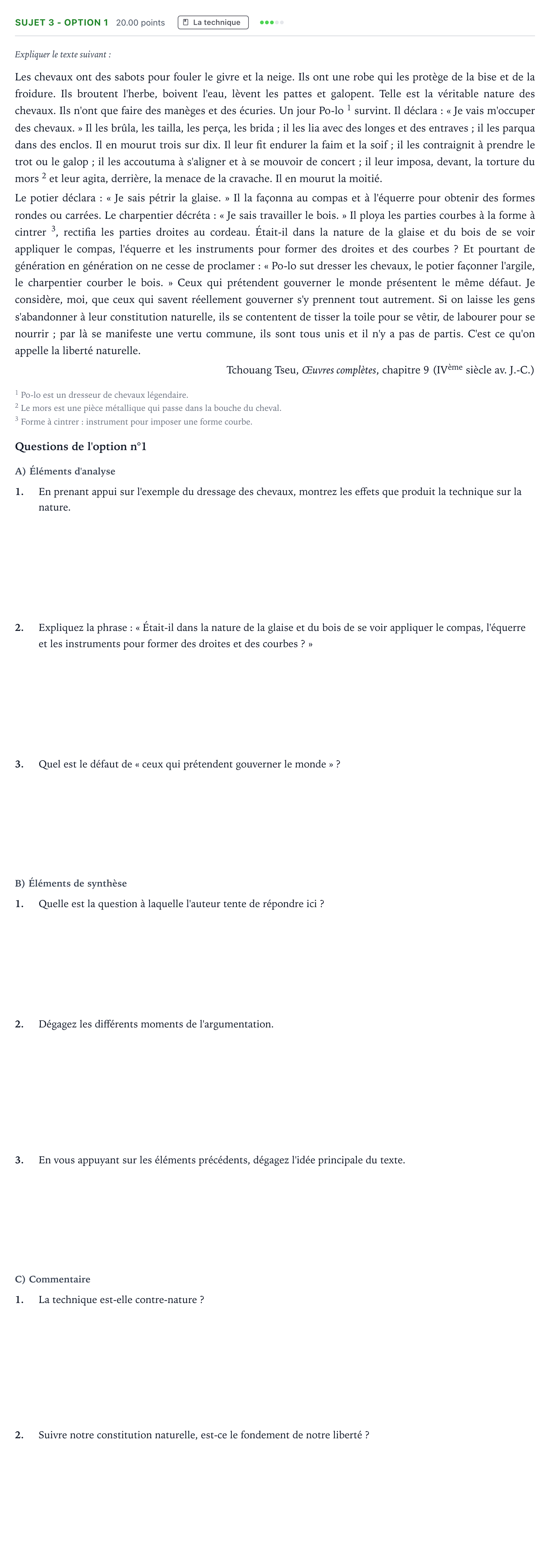 Énoncé: Sujet 3 - Option 1 · Bac STMG Philosophie Centres étrangers (Afrique) session normale 2025