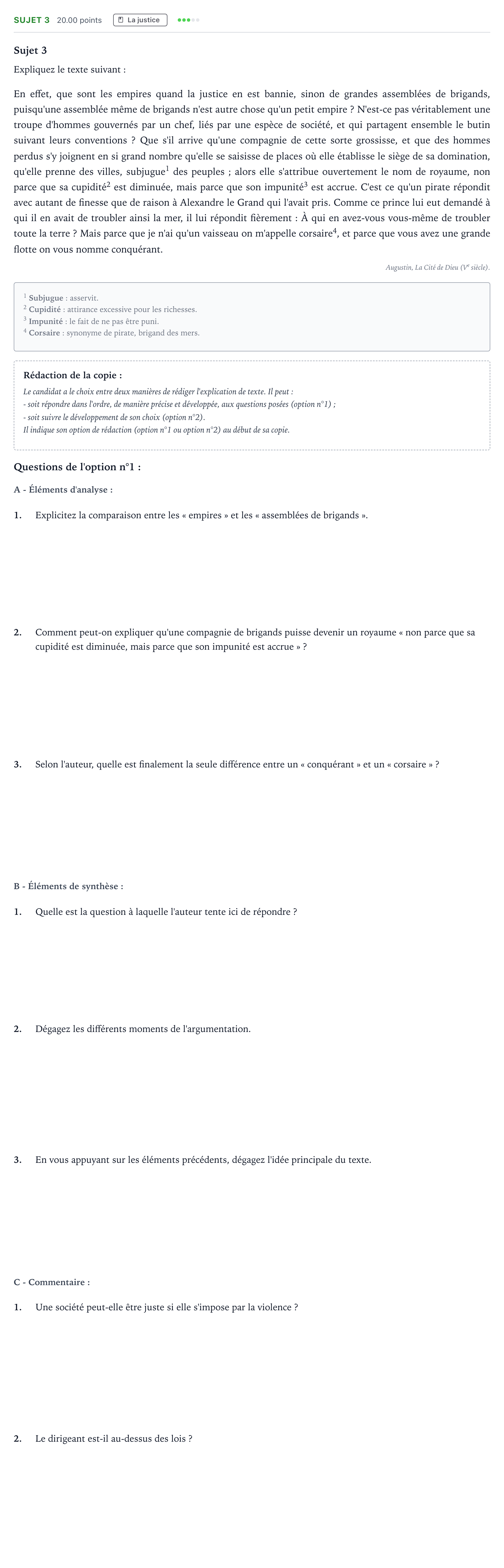 Énoncé: Sujet 3 · Bac STMG Philosophie Polynésie remplacement 2025