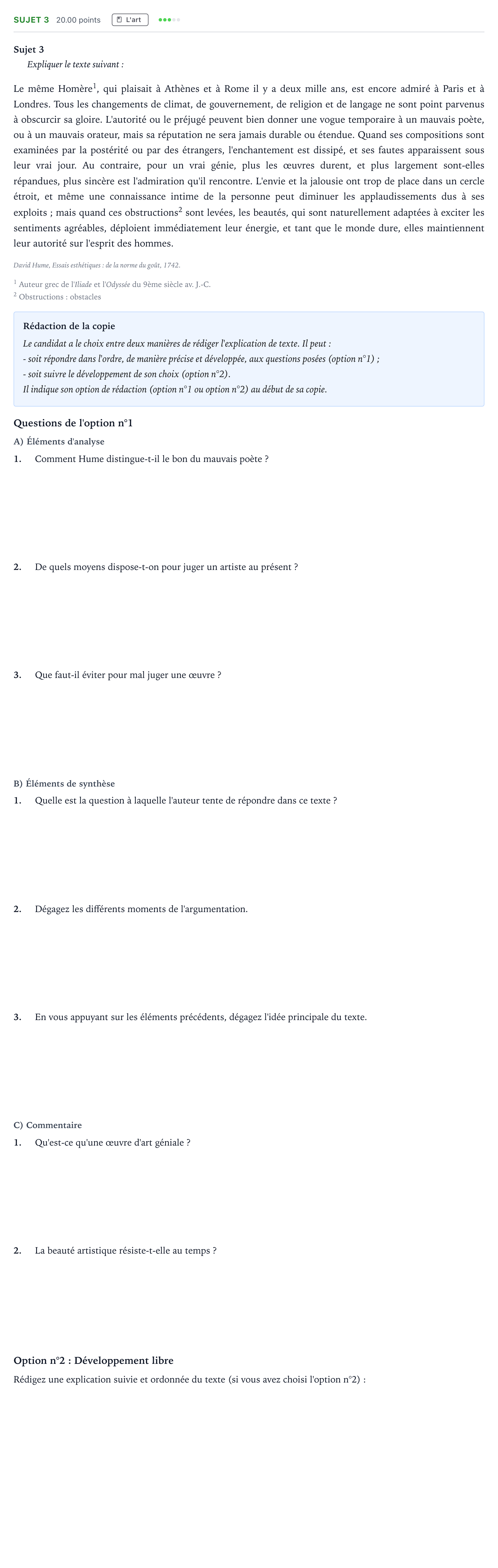Énoncé: Sujet 3 · Bac STMG Philosophie Centres étrangers (Afrique) session normale 2026