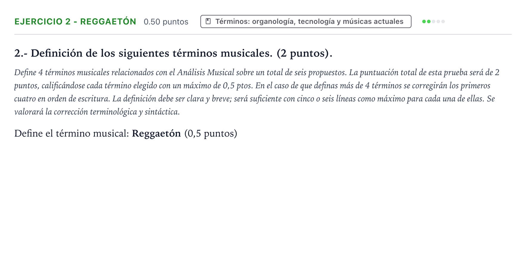 Enunciado: Ejercicio 2 - Reggaetón · Análisis Musical II PAU País Vasco Extraordinaria 2026