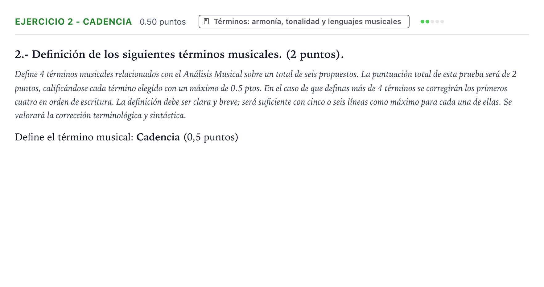 Enunciado: Ejercicio 2 - Cadencia · Análisis Musical II PAU País Vasco Ordinaria 2026