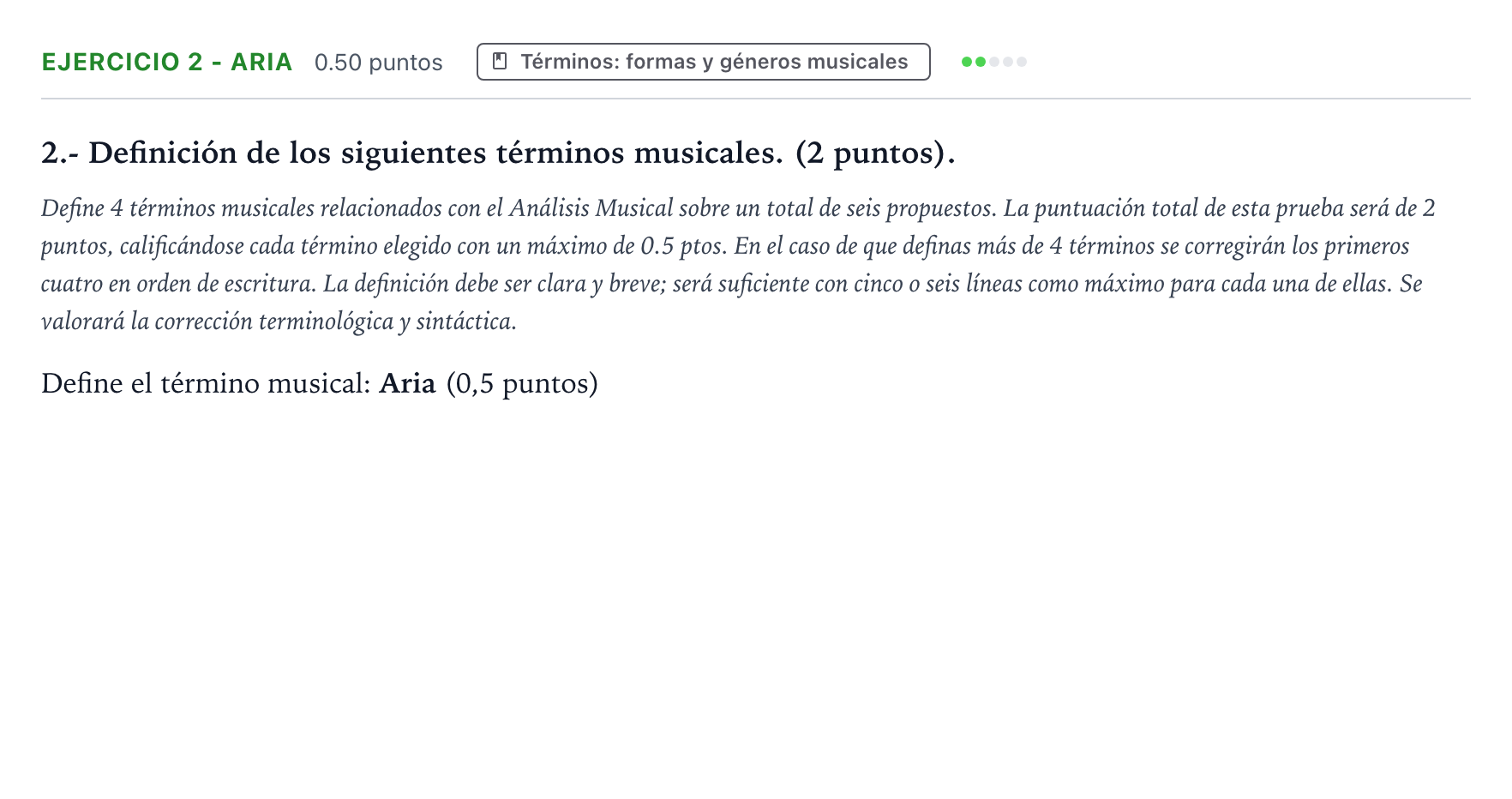 Enunciado: Ejercicio 2 - Aria · Análisis Musical II PAU País Vasco Ordinaria 2026