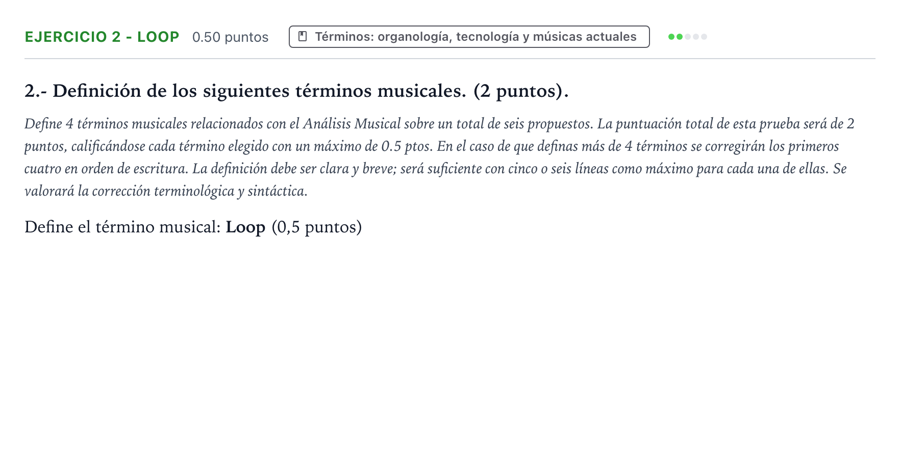 Enunciado: Ejercicio 2 - Loop · Análisis Musical II PAU País Vasco Ordinaria 2026