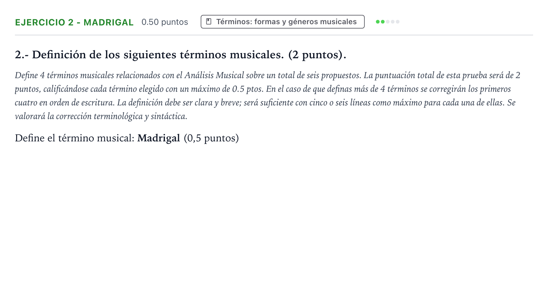 Enunciado: Ejercicio 2 - Madrigal · Análisis Musical II PAU País Vasco Ordinaria 2026