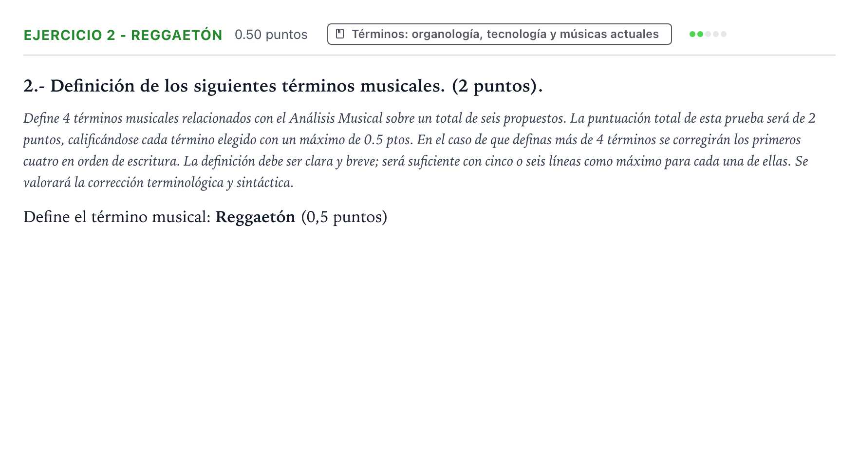 Enunciado: Ejercicio 2 - Reggaetón · Análisis Musical II PAU País Vasco Ordinaria 2026