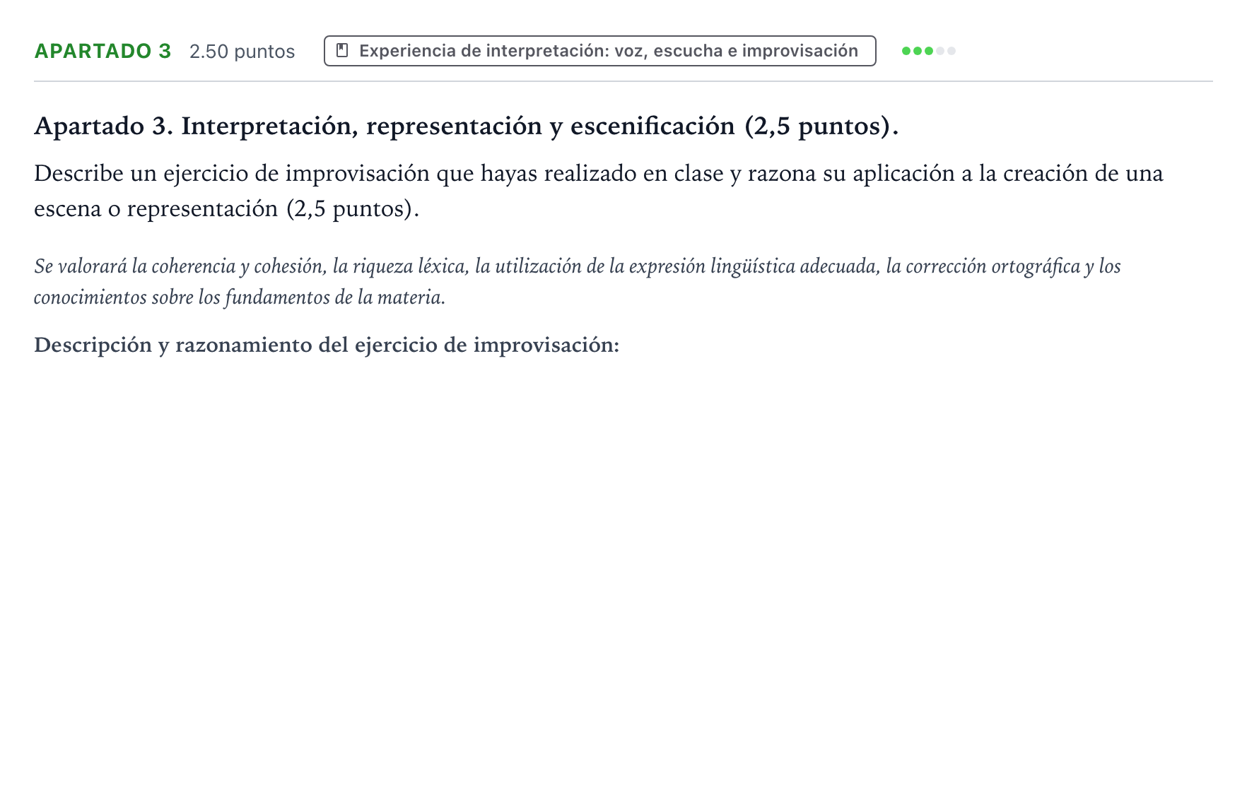 Enunciado: Apartado 3 · Artes Escénicas PAU País Vasco Ordinaria 2026