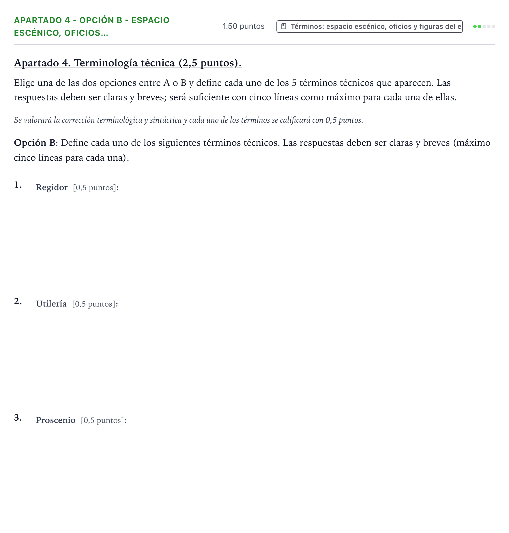 Enunciado: Apartado 4 - Opción B - Espacio escénico, oficios… · Artes Escénicas PAU País Vasco Ordinaria 2026