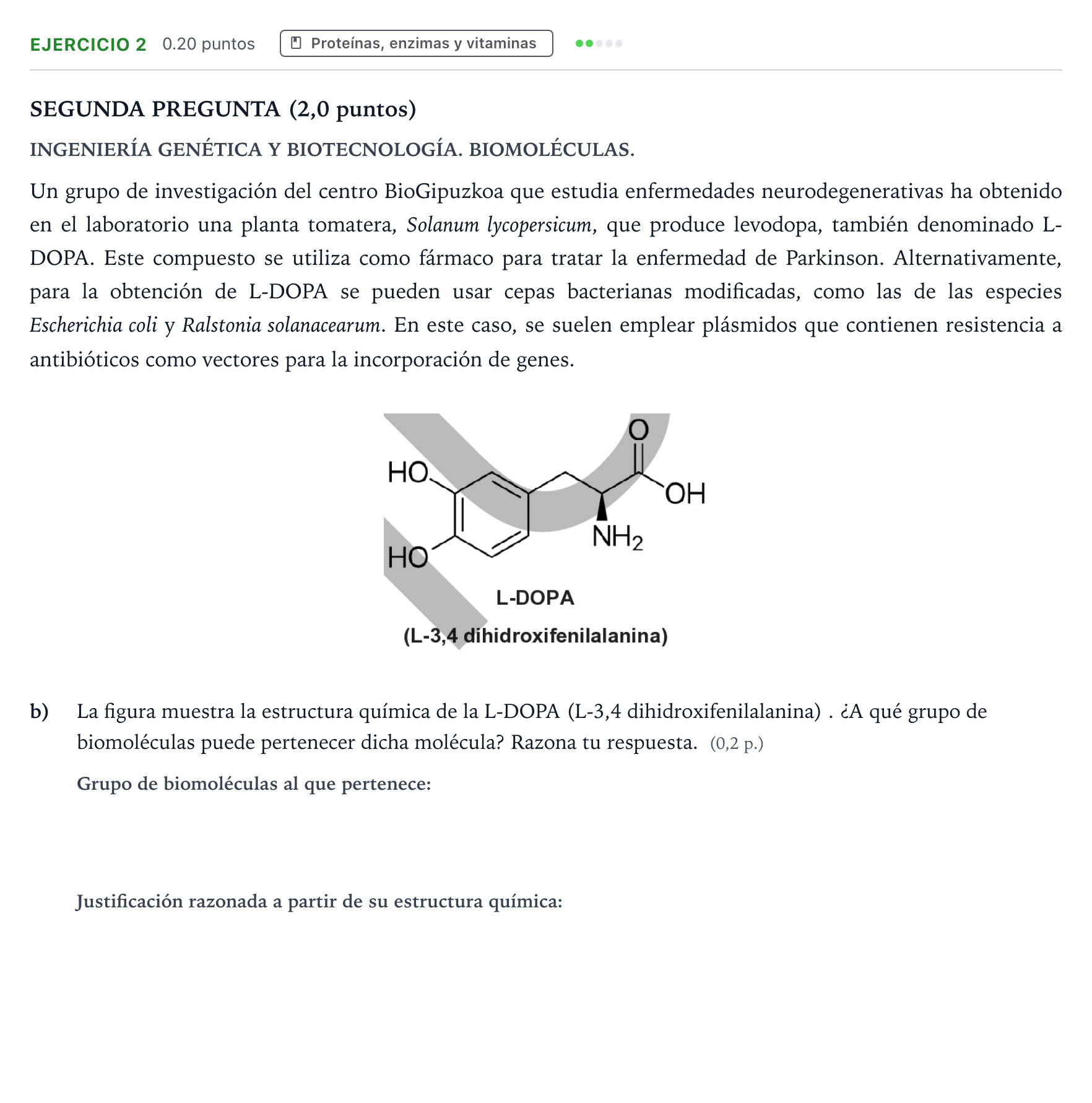 Enunciado: Ejercicio 2 - Proteínas · Biología PAU País Vasco Extraordinaria 2026