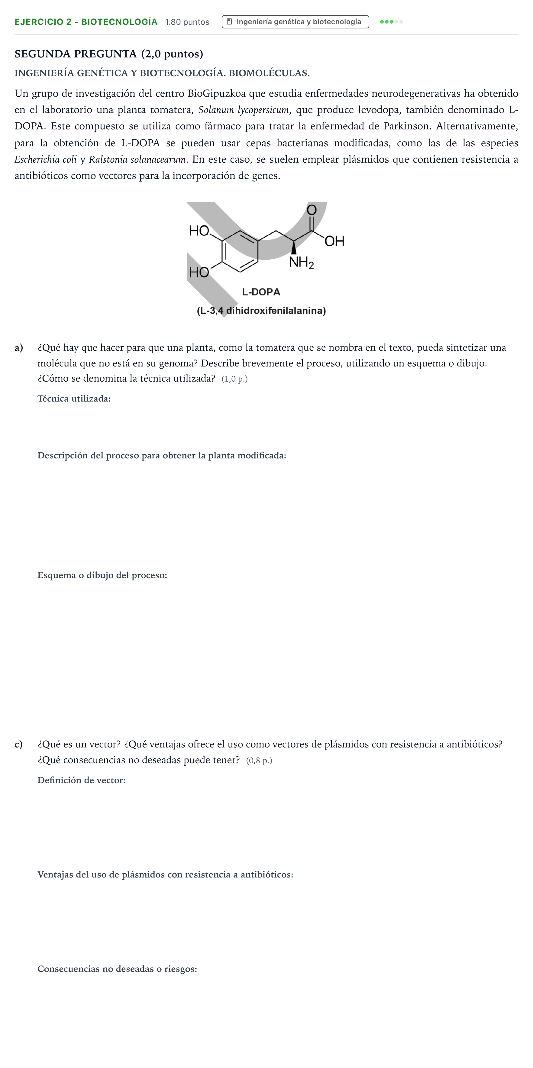 Enunciado: Ejercicio 2 - Biotecnología · Biología PAU País Vasco Extraordinaria 2026