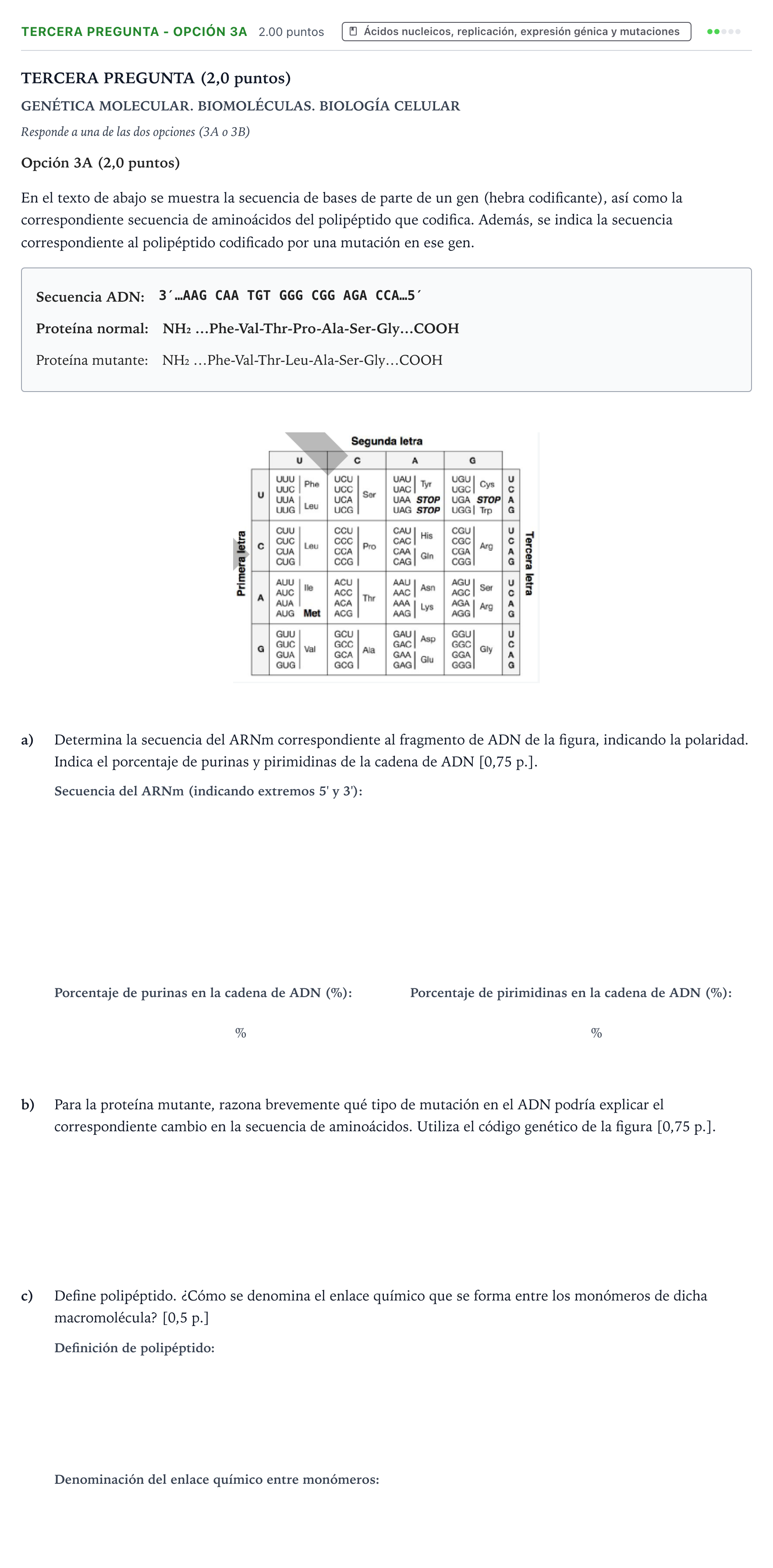 Enunciado: Ejercicio Tercera Pregunta - Opción 3A · Biología PAU País Vasco Extraordinaria 2026