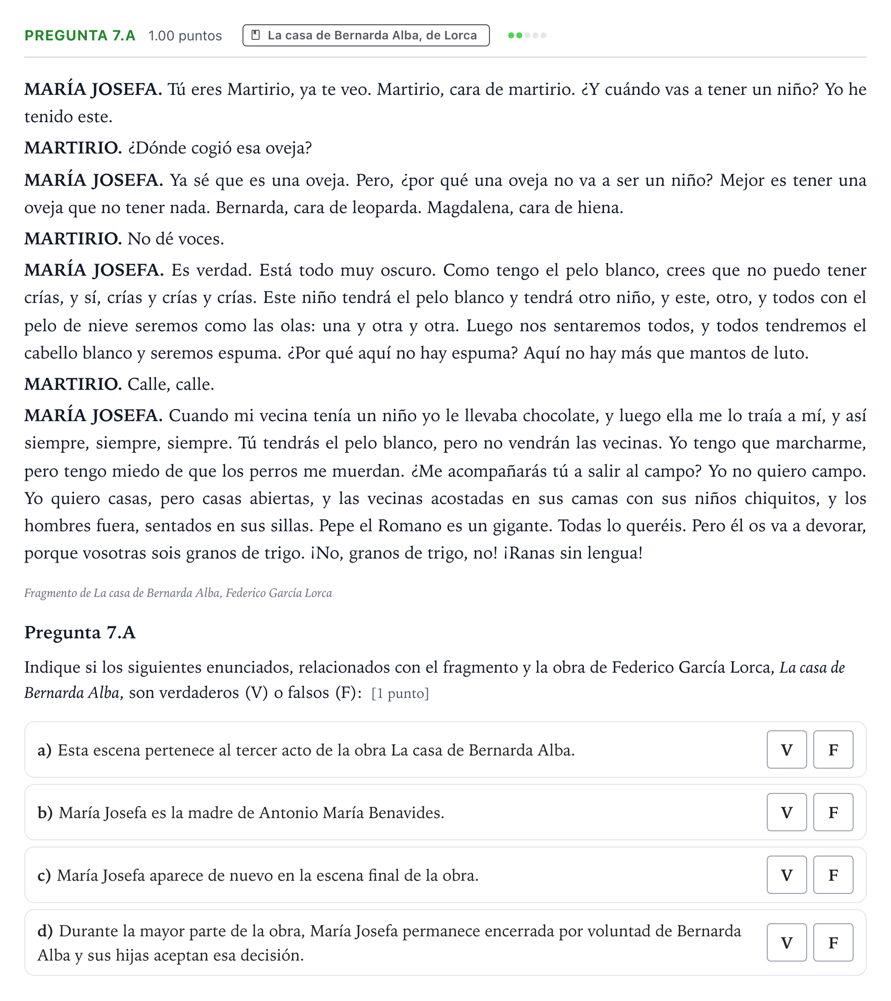 Enunciado: Pregunta 7.A · Lengua Castellana y Literatura II PAU País Vasco Extraordinaria 2026