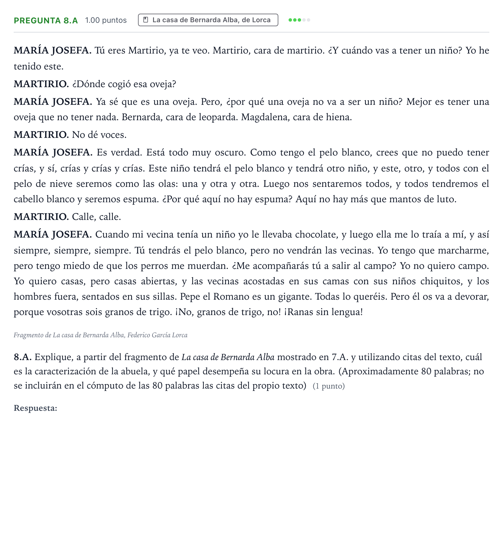 Enunciado: Pregunta 8.A · Lengua Castellana y Literatura II PAU País Vasco Extraordinaria 2026