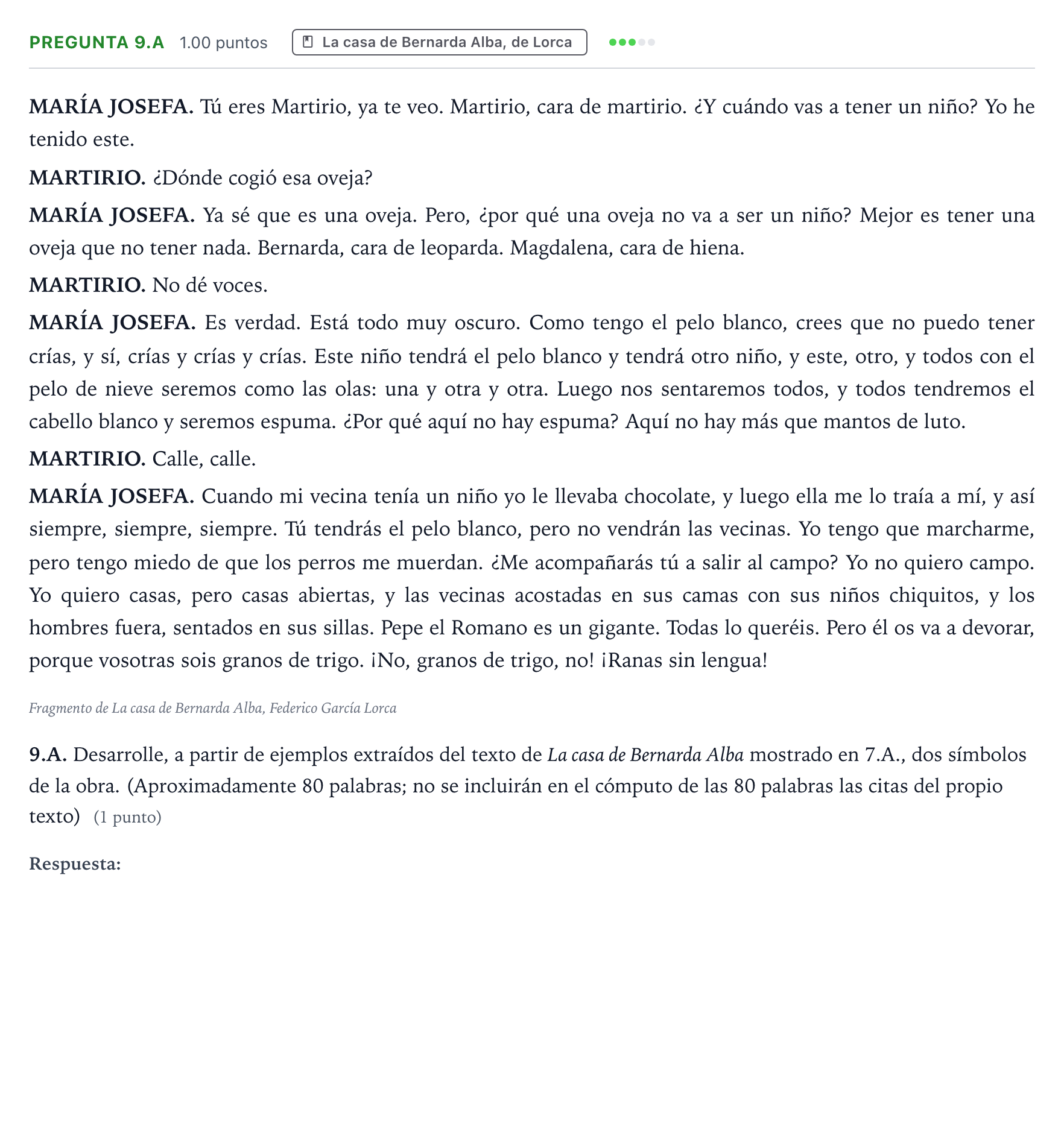 Enunciado: Pregunta 9.A · Lengua Castellana y Literatura II PAU País Vasco Extraordinaria 2026