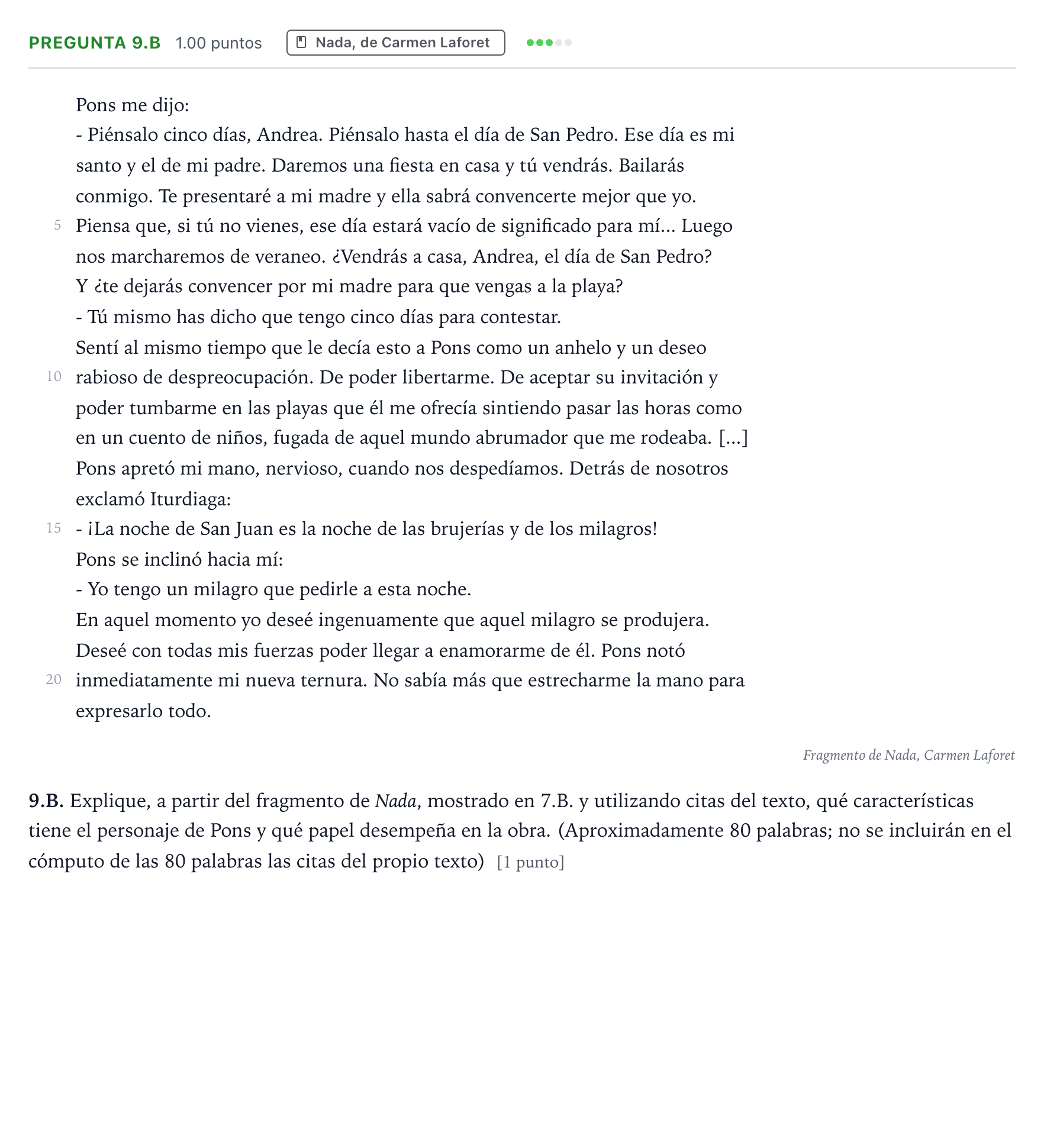 Enunciado: Pregunta 9.B · Lengua Castellana y Literatura II PAU País Vasco Extraordinaria 2026