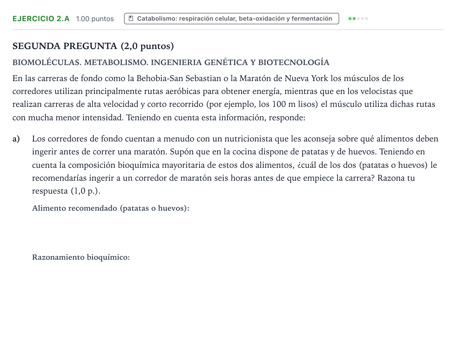 Enunciado: Ejercicio 2.a - Catabolismo · Biología PAU País Vasco Ordinaria 2026