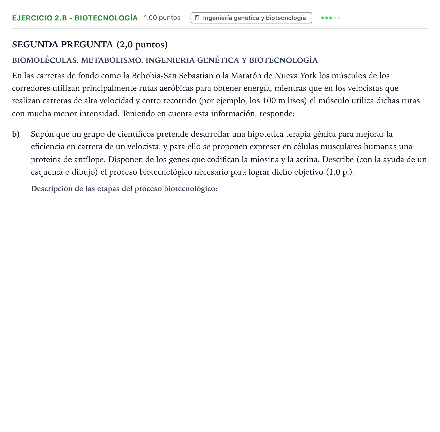 Enunciado: Ejercicio 2.b - Biotecnología · Biología PAU País Vasco Ordinaria 2026