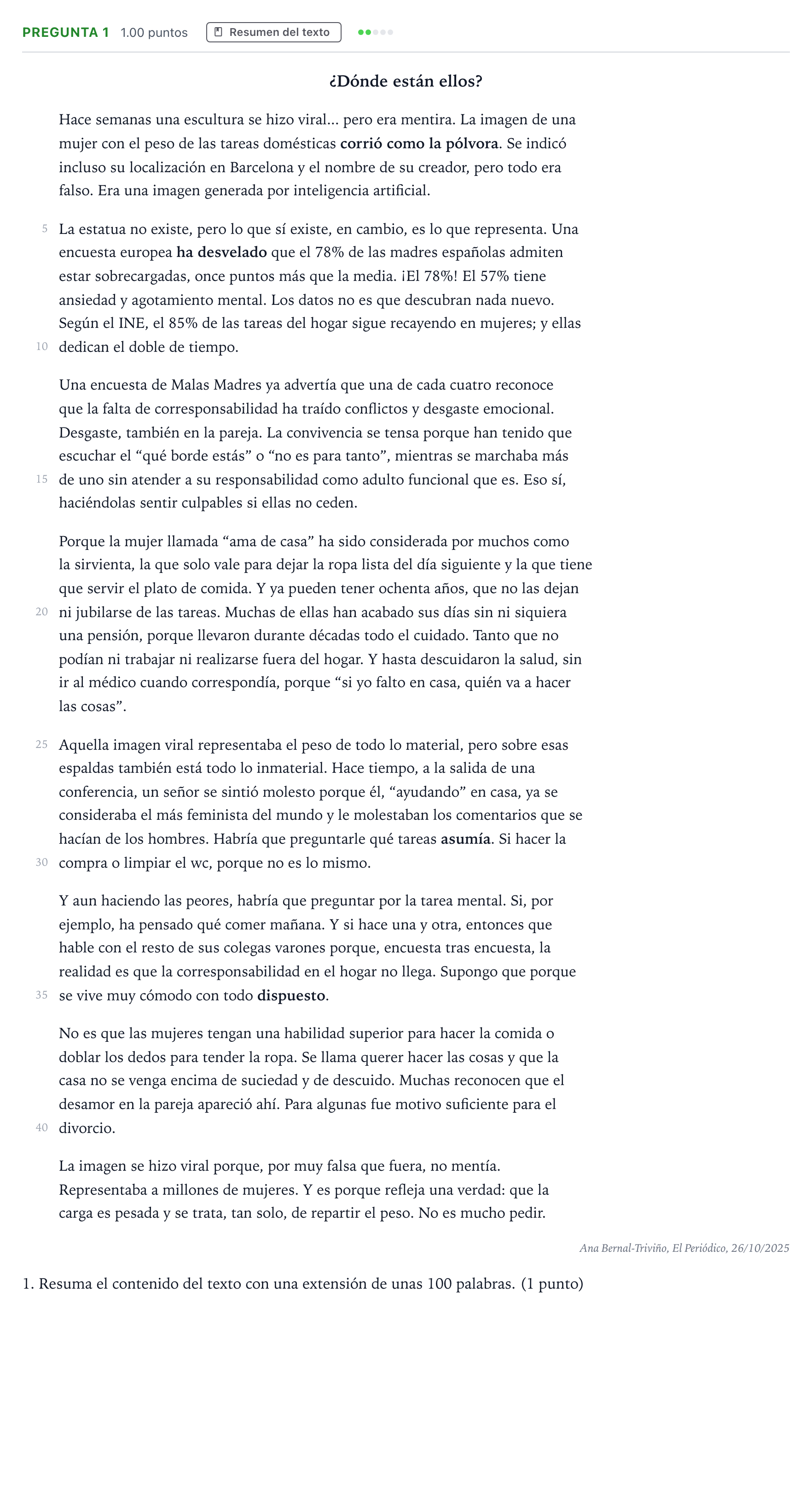 Enunciado: Pregunta 1 · Lengua Castellana y Literatura II PAU País Vasco Ordinaria 2026