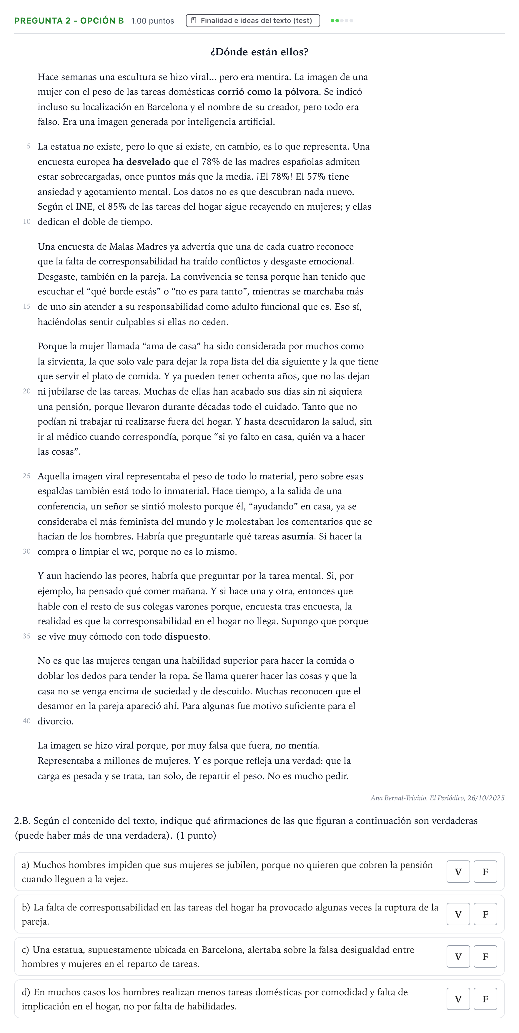 Enunciado: Pregunta 2 - Opción B · Lengua Castellana y Literatura II PAU País Vasco Ordinaria 2026