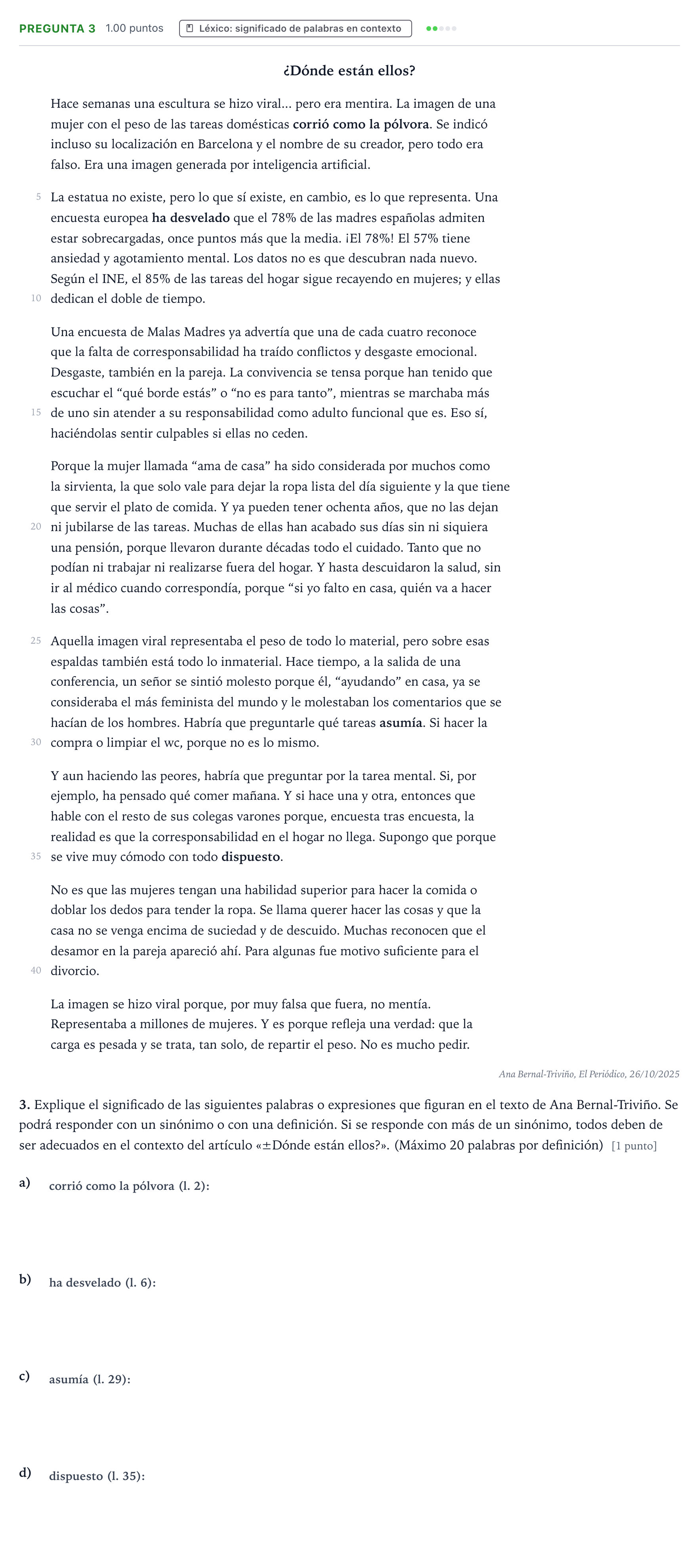 Enunciado: Pregunta 3 · Lengua Castellana y Literatura II PAU País Vasco Ordinaria 2026