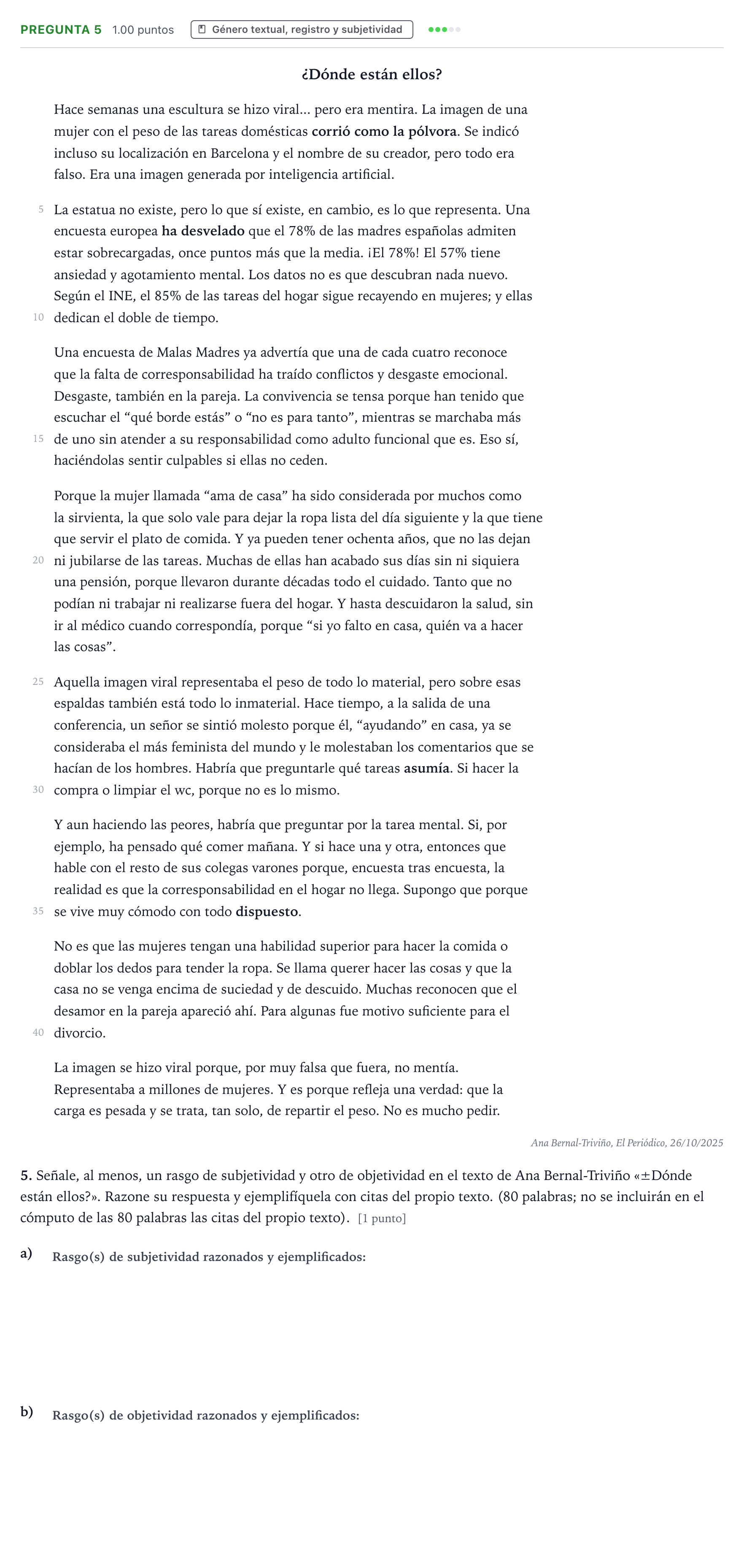 Enunciado: Pregunta 5 · Lengua Castellana y Literatura II PAU País Vasco Ordinaria 2026