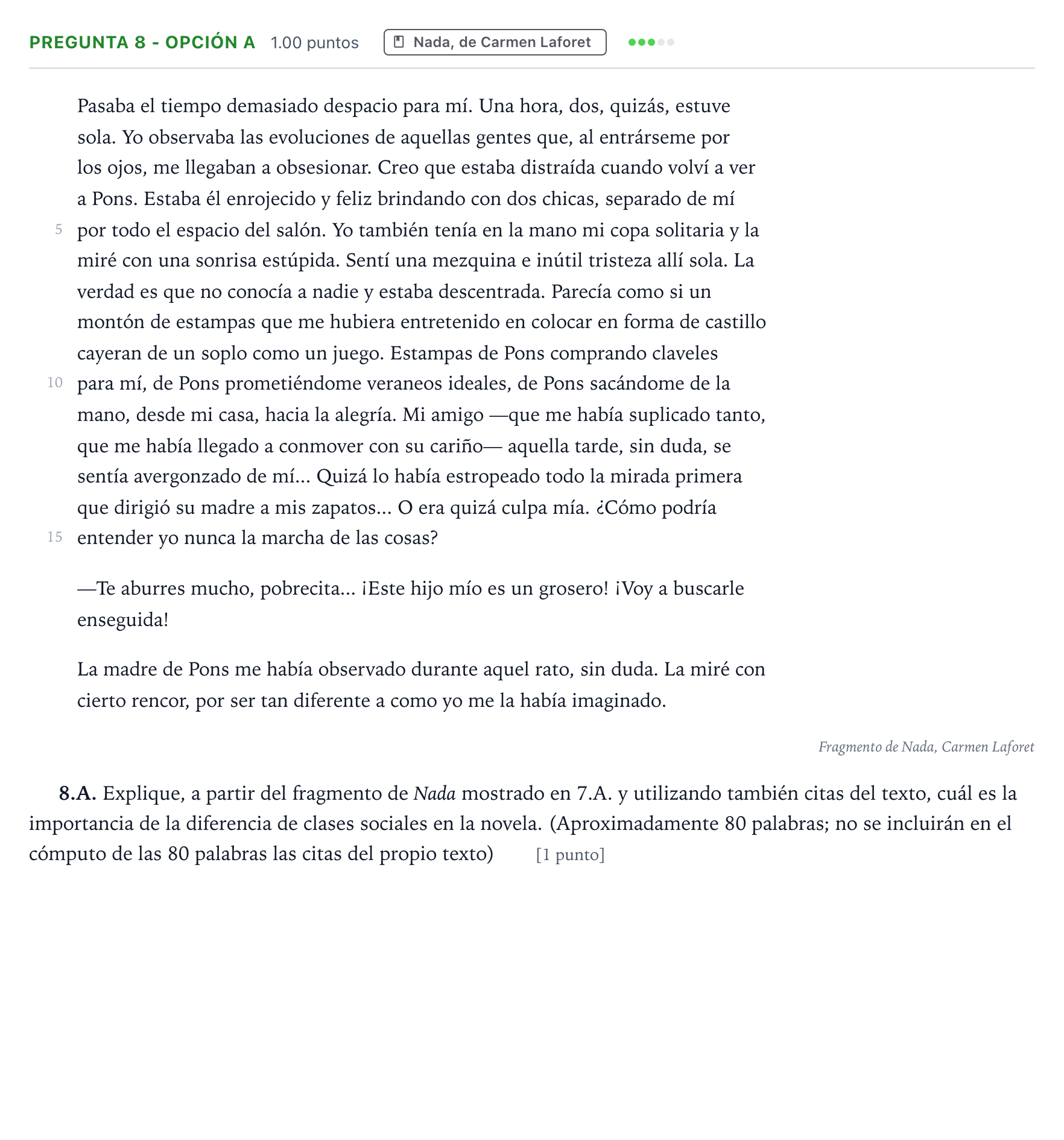 Enunciado: Pregunta 8 - Opción A · Lengua Castellana y Literatura II PAU País Vasco Ordinaria 2026
