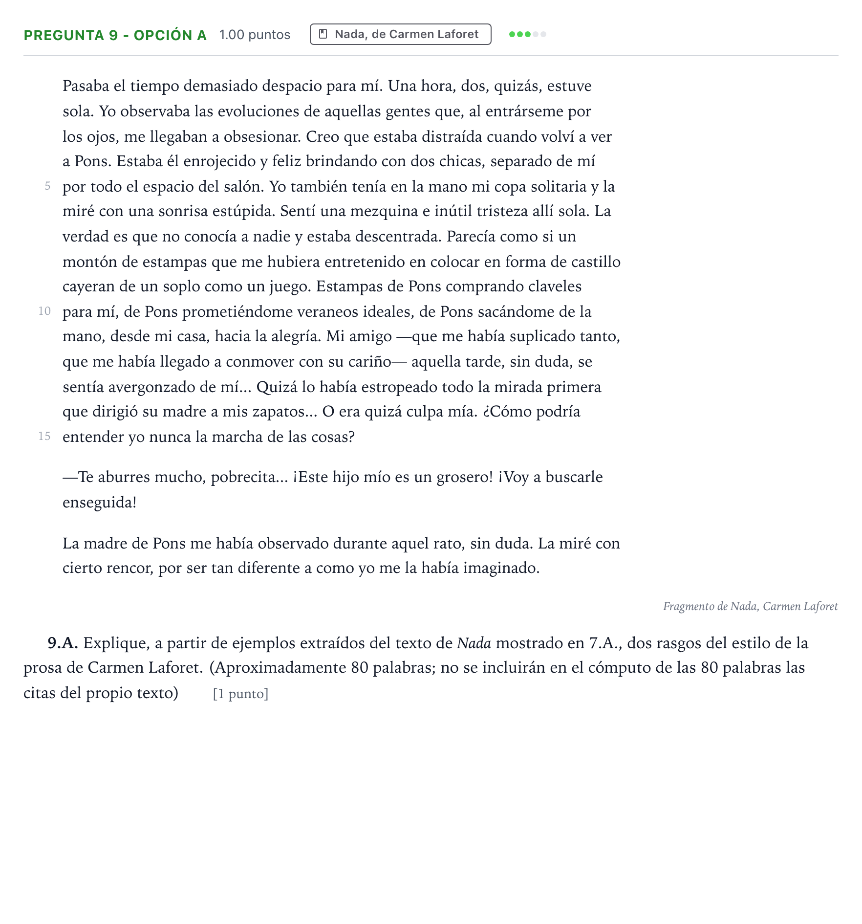 Enunciado: Pregunta 9 - Opción A · Lengua Castellana y Literatura II PAU País Vasco Ordinaria 2026