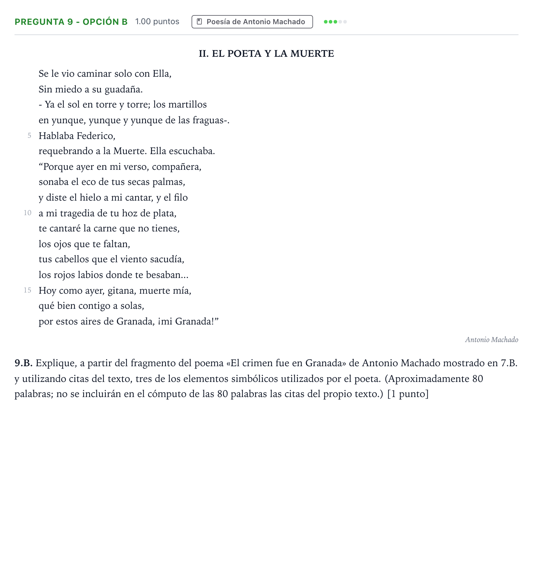 Enunciado: Pregunta 9 - Opción B · Lengua Castellana y Literatura II PAU País Vasco Ordinaria 2026