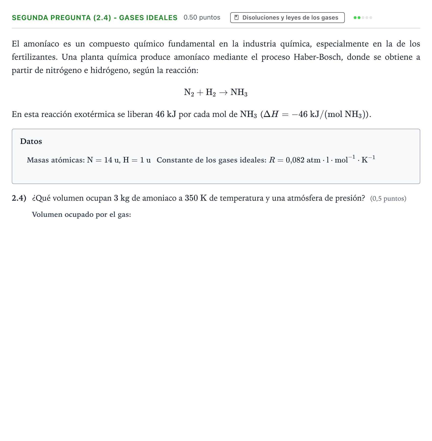 Enunciado: Ejercicio Segunda Pregunta (2.4) - Gases ideales · Ciencias Generales PAU País Vasco Ordinaria 2026
