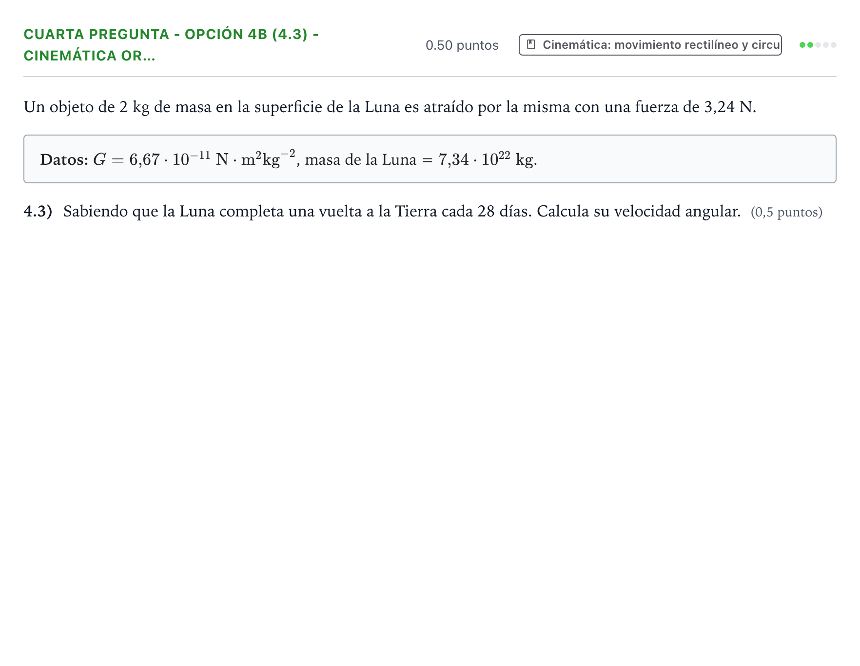 Enunciado: Ejercicio Cuarta Pregunta - Opción 4B (4.3) - Cinemática or… · Ciencias Generales PAU País Vasco Ordinaria 2026