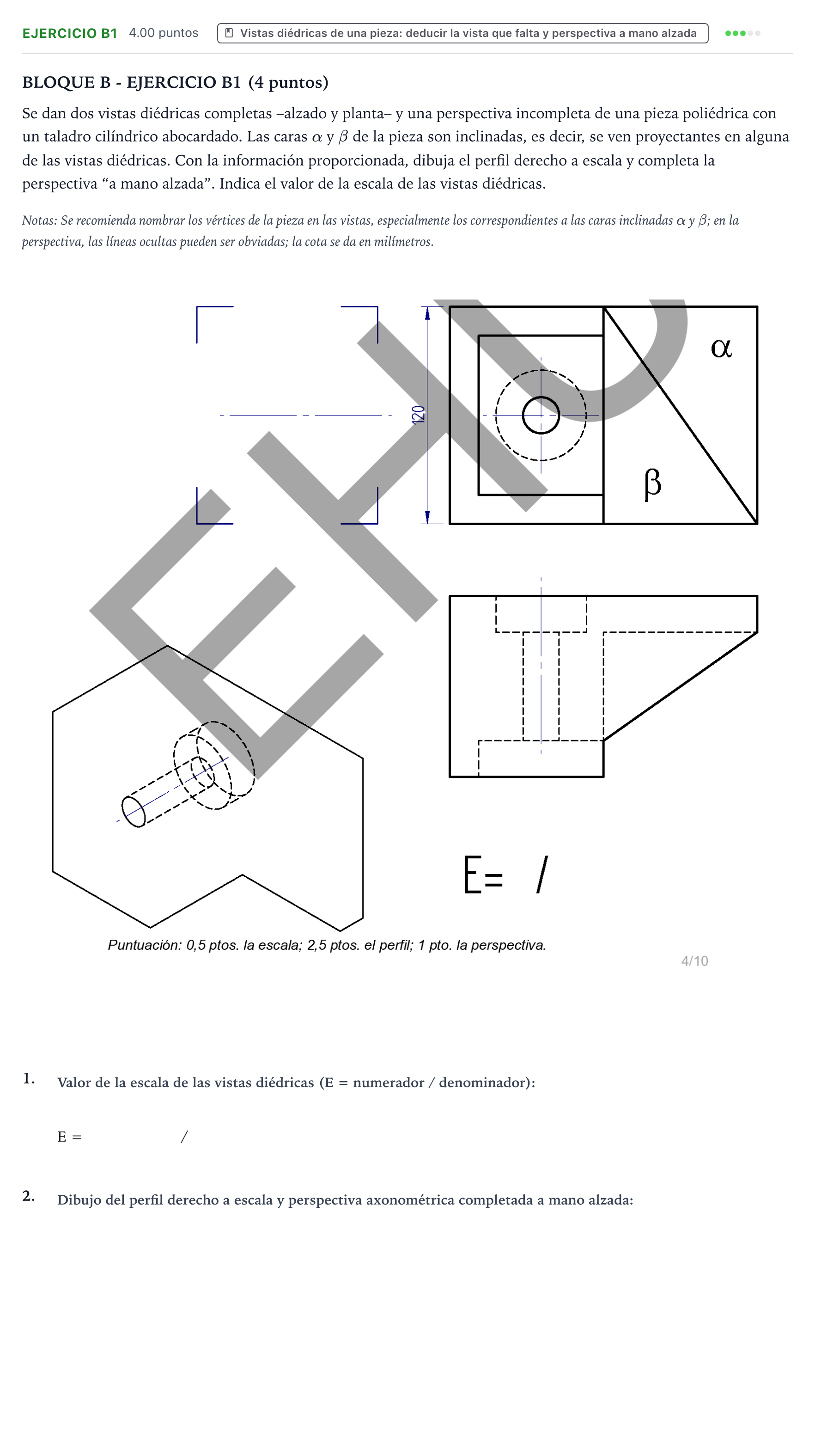 Enunciado: Ejercicio B1 · Dibujo técnico II PAU País Vasco Extraordinaria 2026